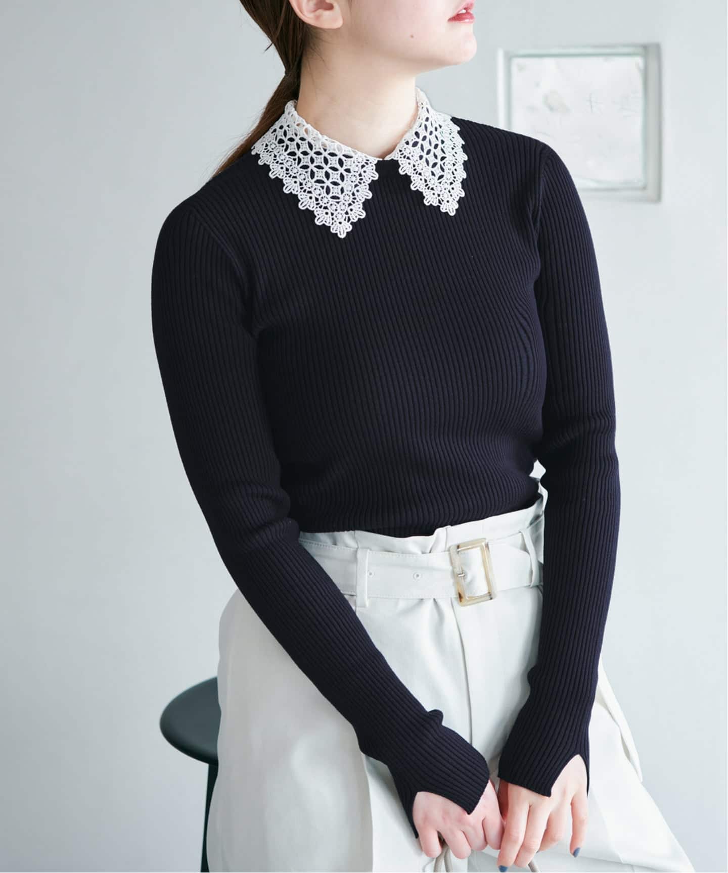 予約》レース襟 RIBホールガーメントプルオーバー（ニット／セーター