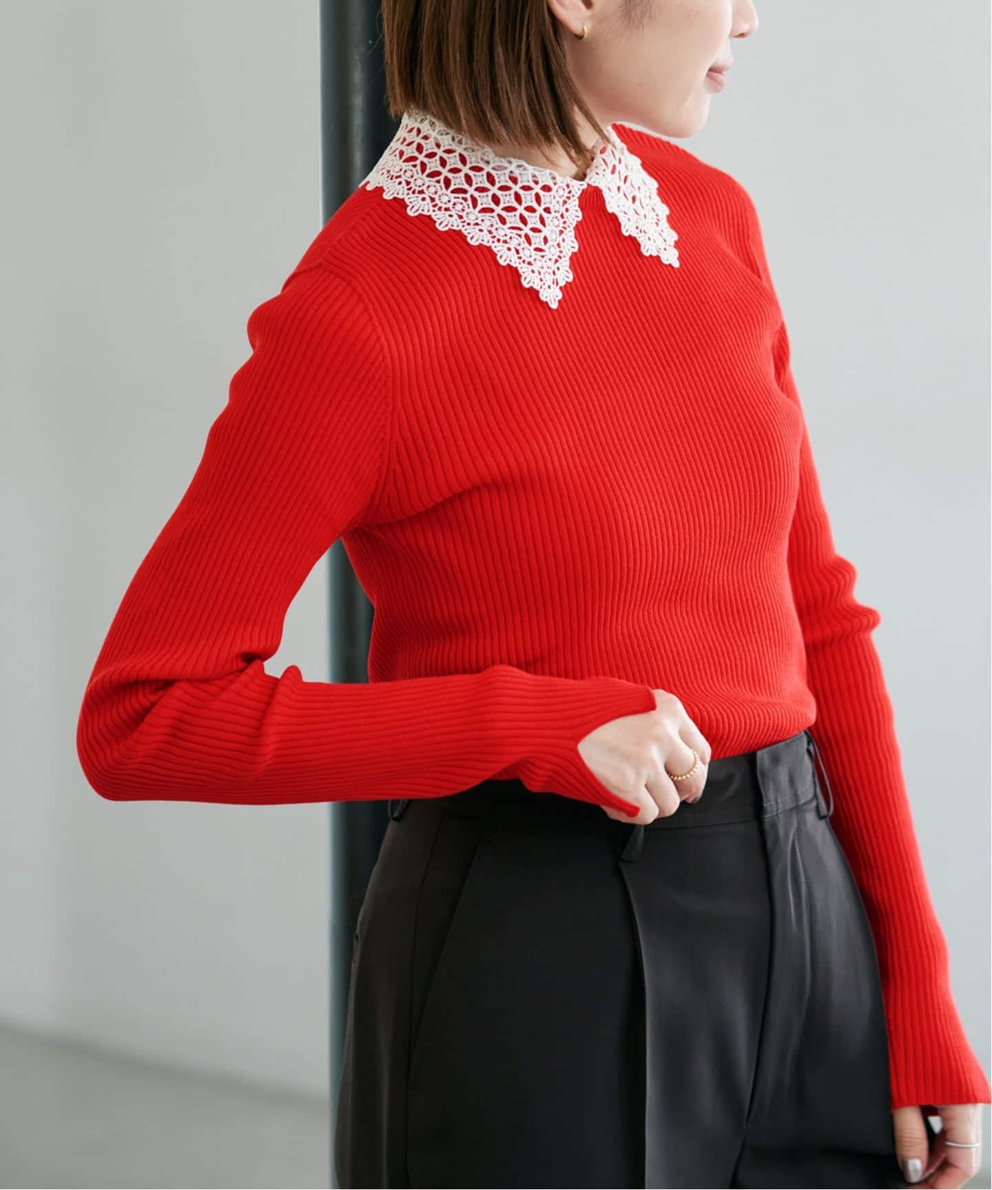 予約》レース襟 RIBホールガーメントプルオーバー（ニット／セーター