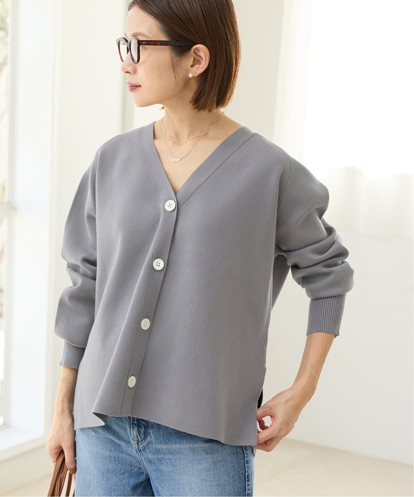 新色/追加予約》ファインコットンスムースVネックカーディガン