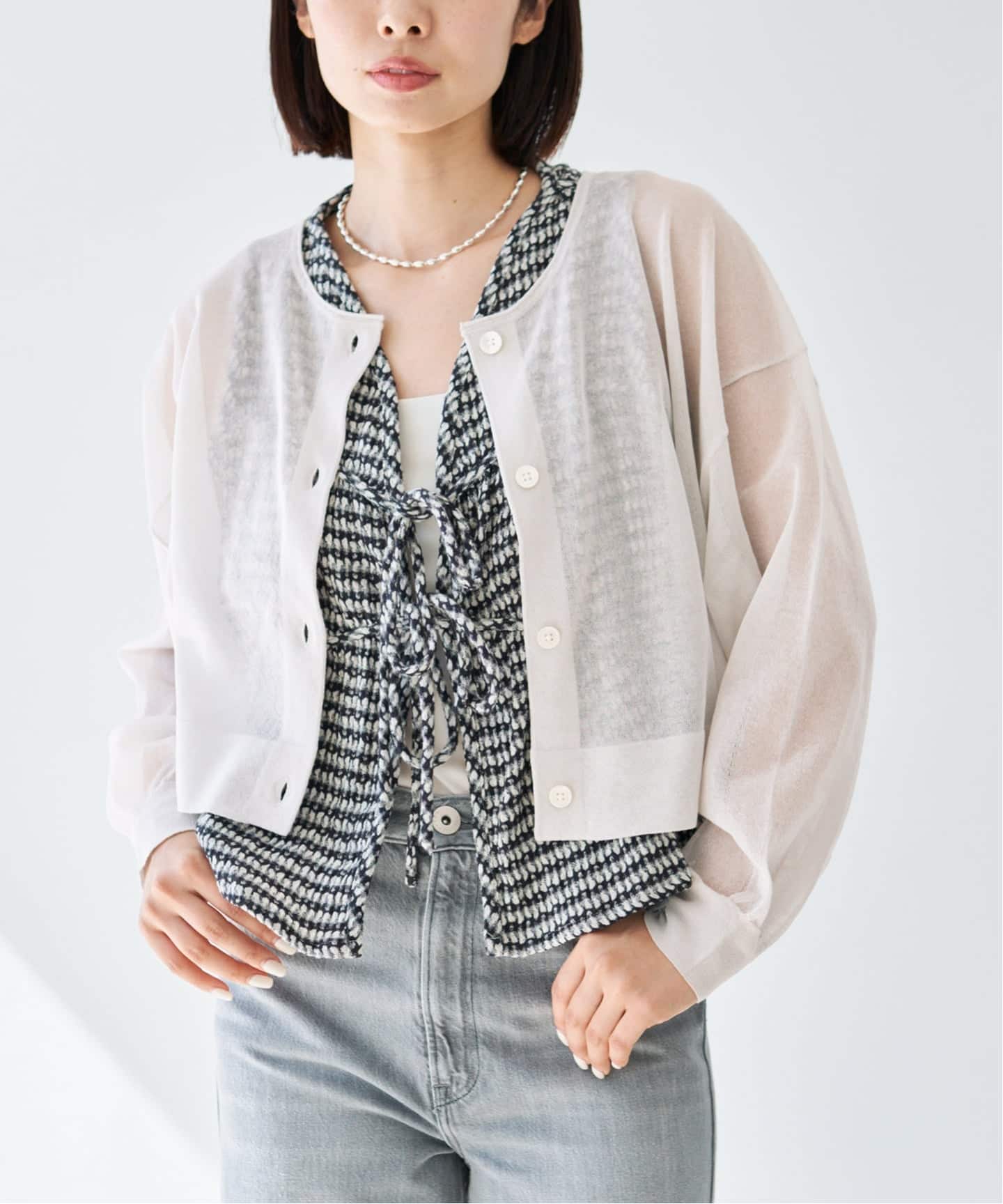 IENA FILMY COTTONカーディガン グレー　シアーカーディガン　白 追加3》FILMY COTTONカーディガン（カーディガン）｜IENA（イエナ）の
