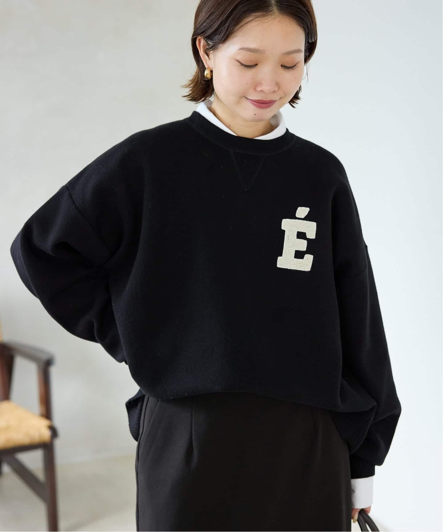 SLOBE IENA サガラ刺繍スウェットライクニット ブラック WEB限定カラーあり/シリーズあり/追加予約》サガラ刺繍スウェット