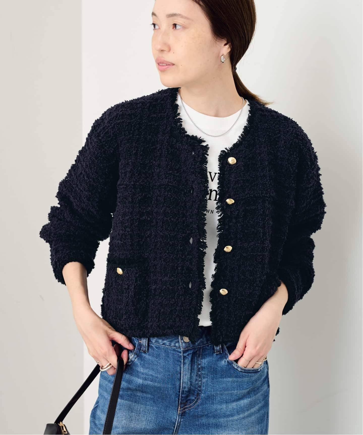 美品♡SLOBE IENA コットン混ツィードニットジャケット　ふんわり素材 追加予約》ツイードニットジャケット（カーディガン）｜SLOBE IENA