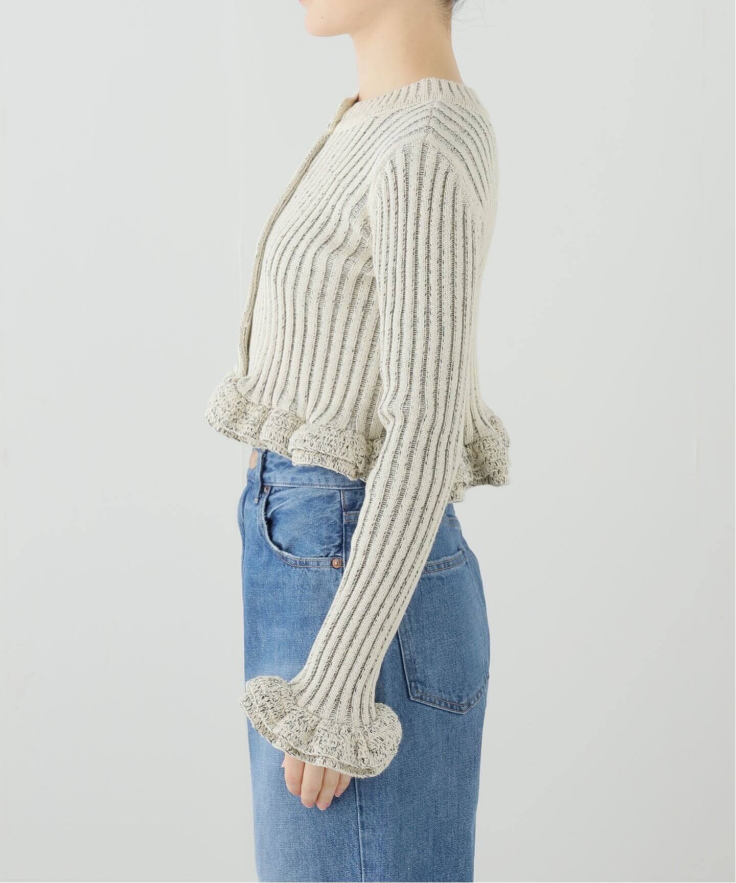 CLANE/クラネ W FACE SHORT FRILLED KNIT TOPS 10106-2053