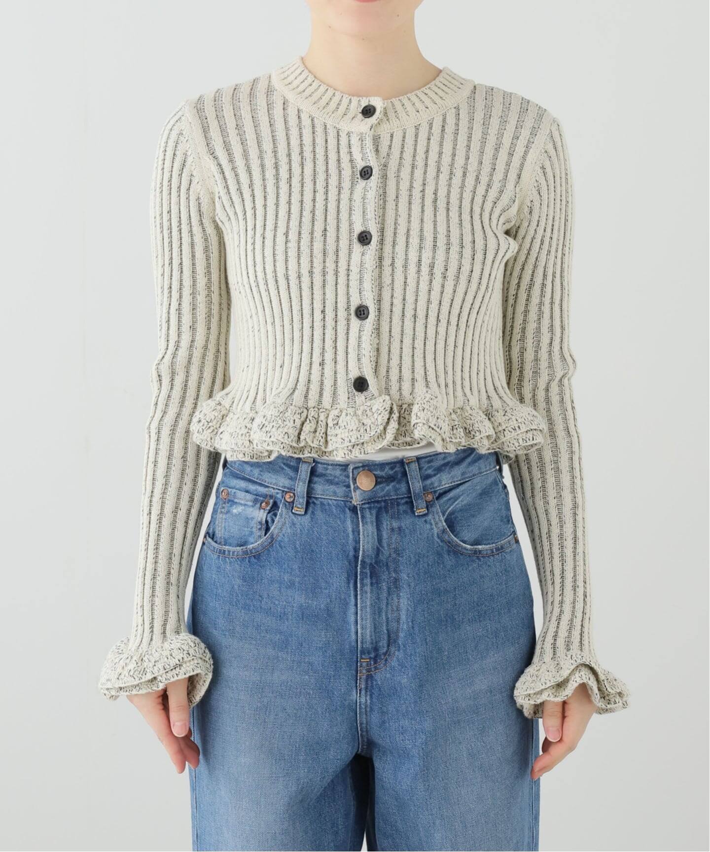CLANE/クラネ W FACE SHORT FRILLED KNIT TOPS 10106-2053