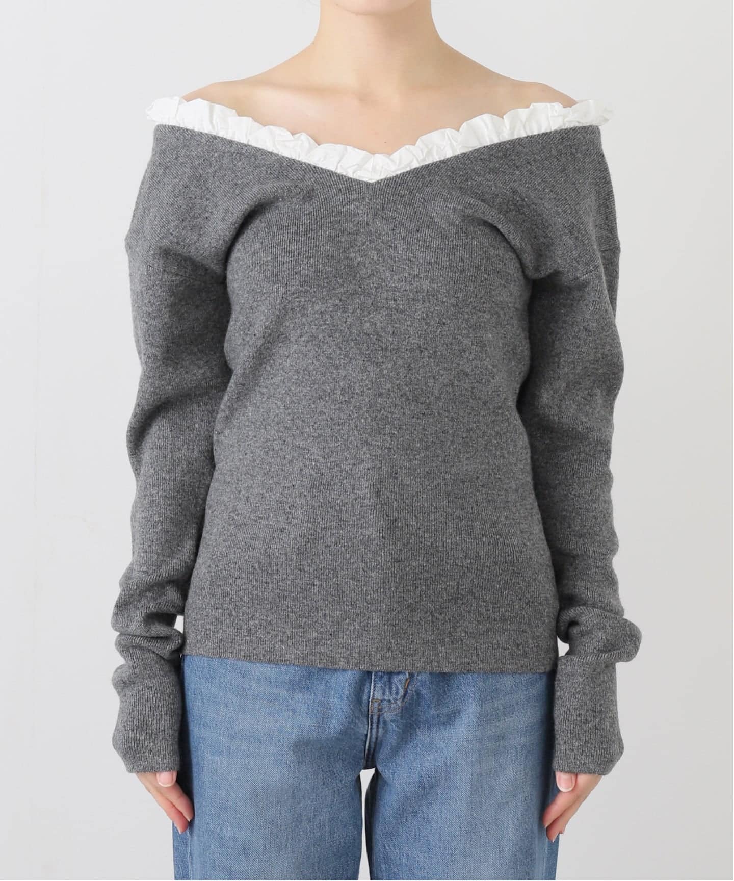 追加予約》CLANE/クラネ 2WAY FRILL V NECK KNIT TOPS 11106-2113