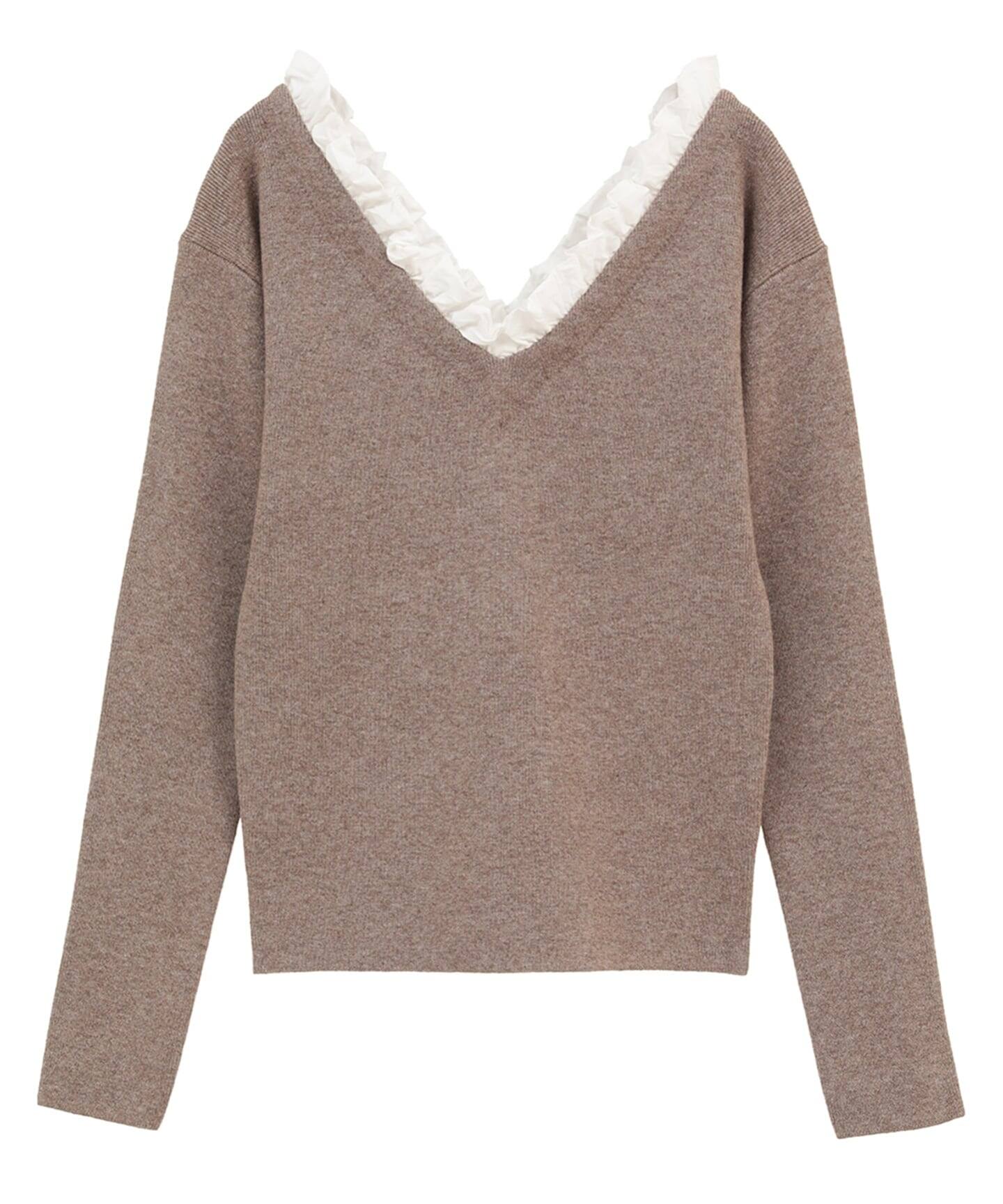 追加予約》CLANE/クラネ 2WAY FRILL V NECK KNIT TOPS 11106-2113