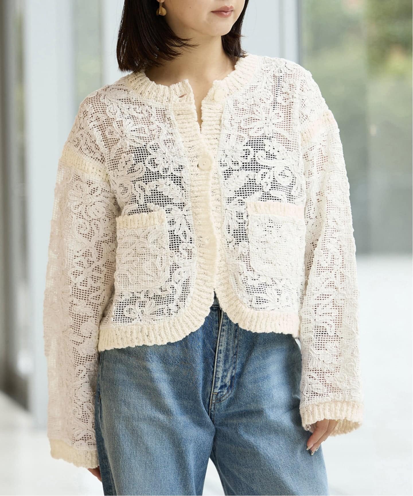 IENA LA BOUCLE レースコンビカーディガン（カーディガン）｜IENA