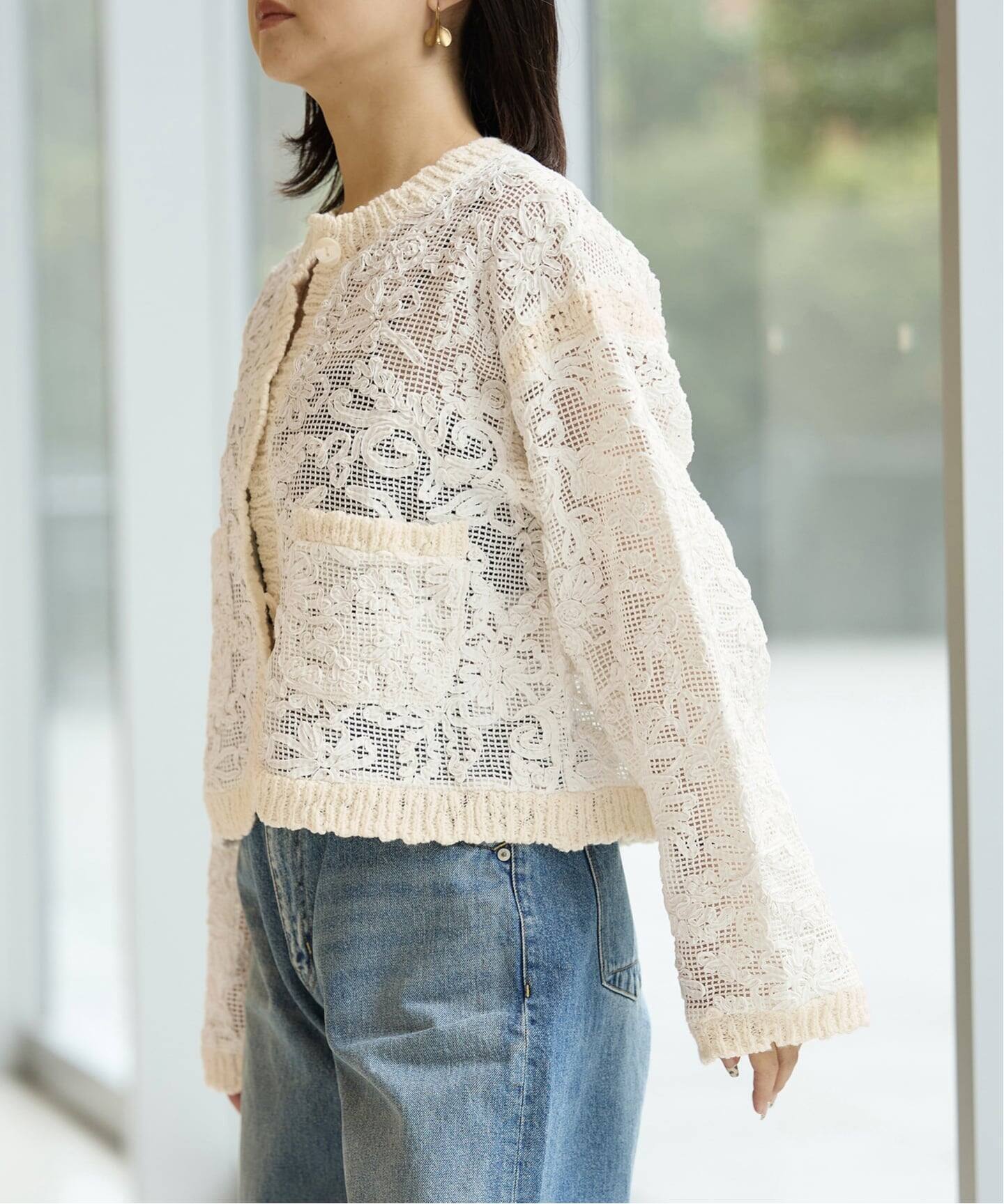 IENA LA BOUCLE レースコンビカーディガン（カーディガン）｜IENA