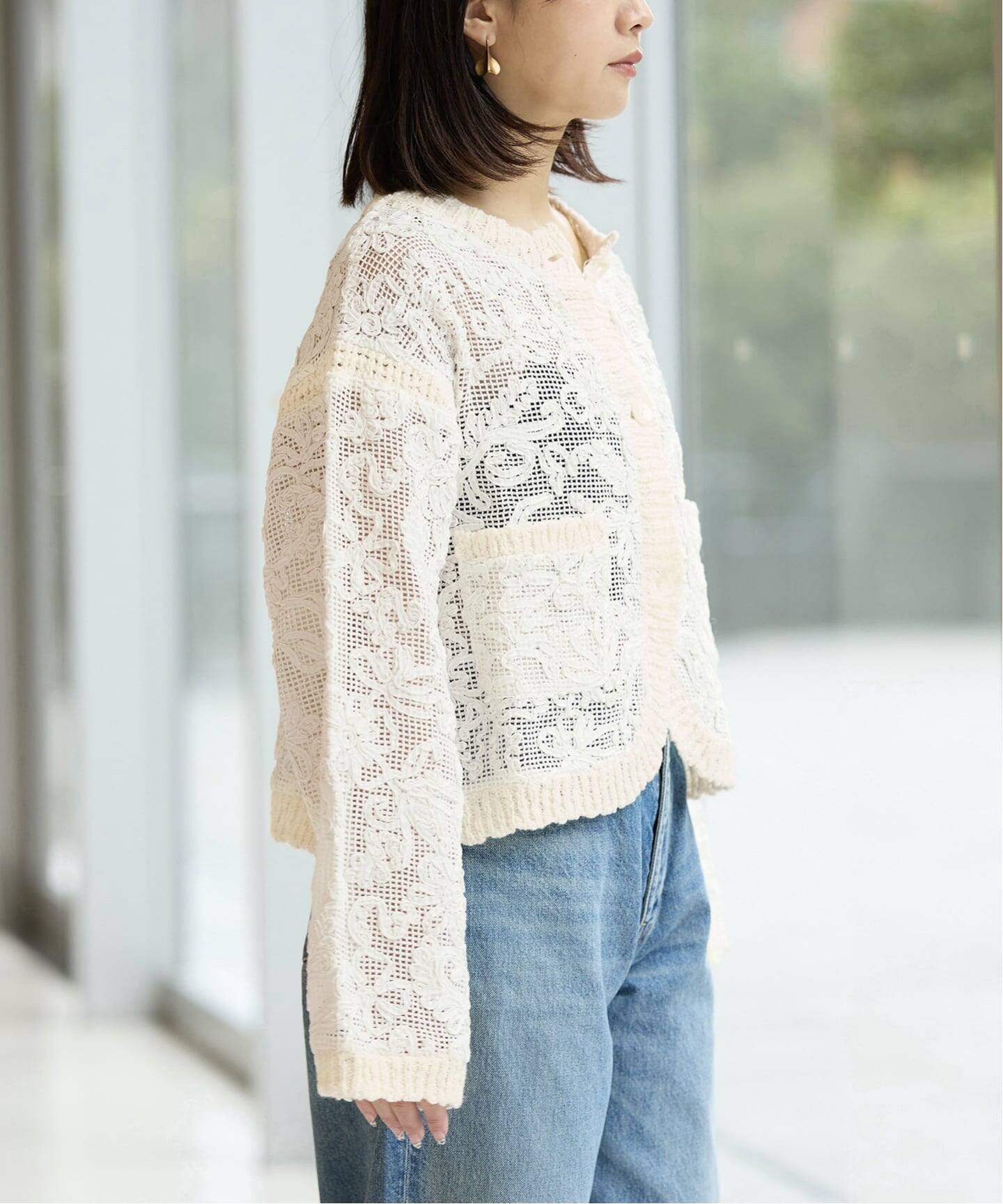 IENA LA BOUCLE レースコンビカーディガン（カーディガン）｜IENA