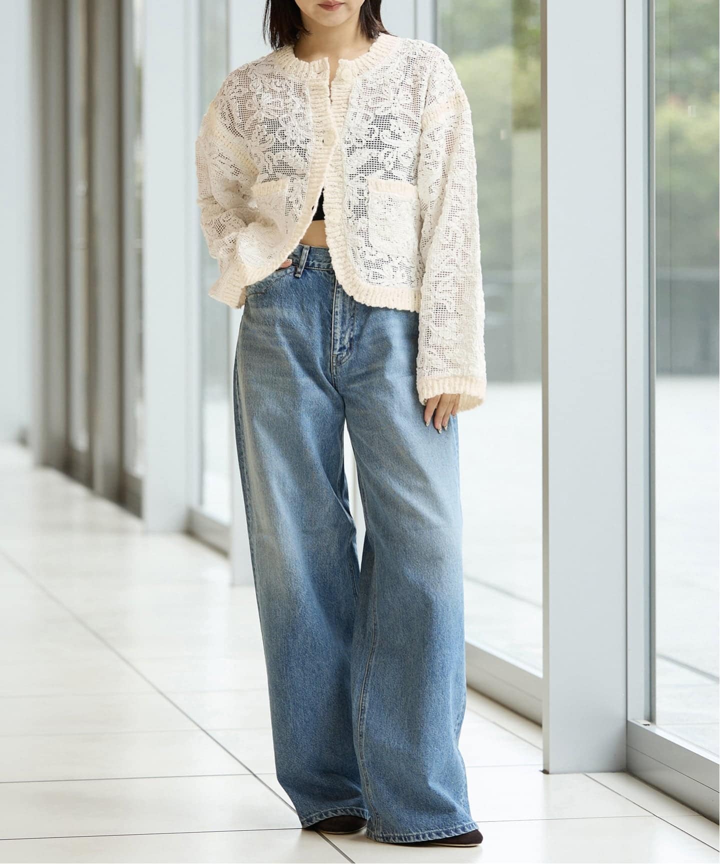 IENA LA BOUCLE レースコンビカーディガン（カーディガン）｜IENA