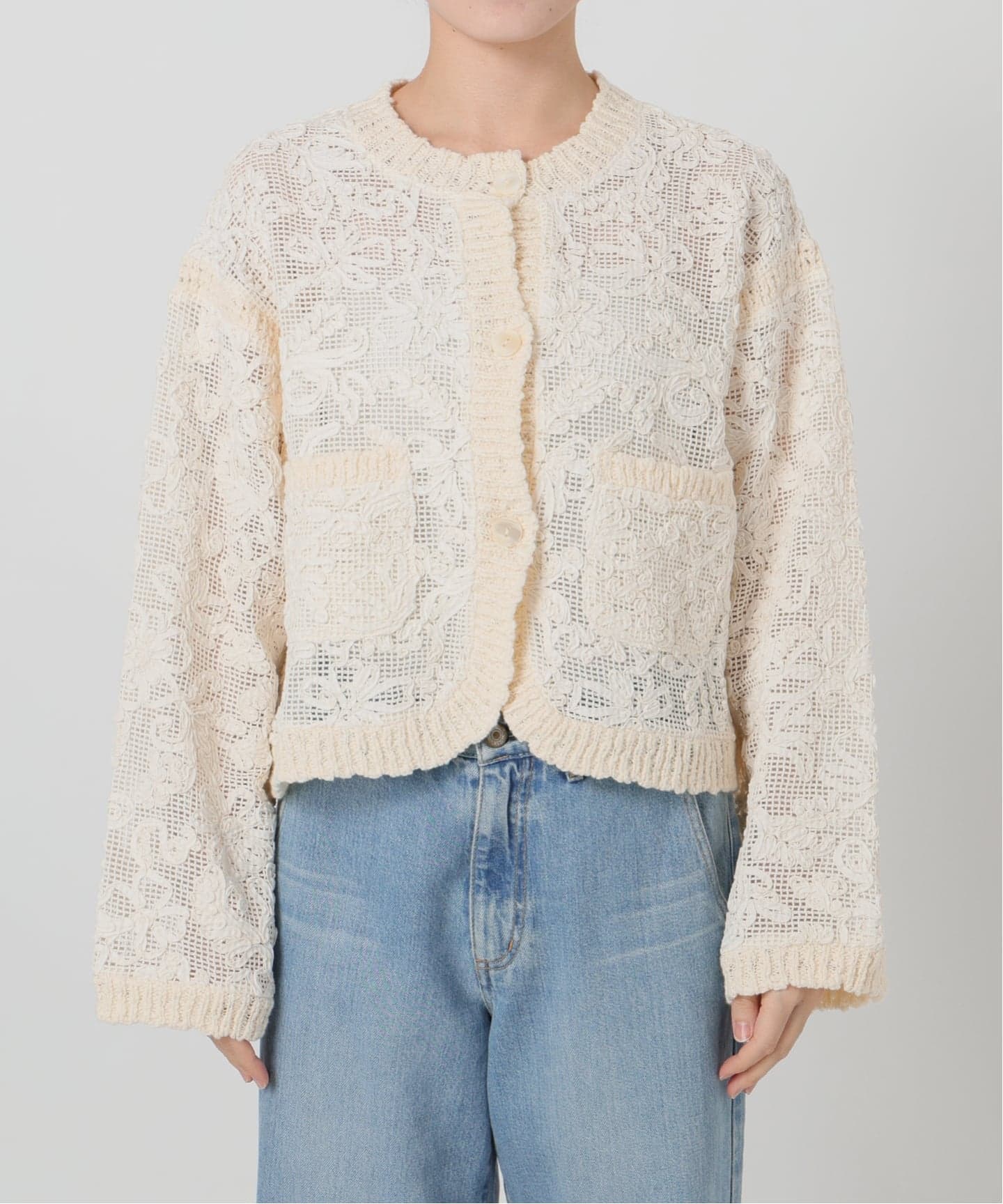 IENA LA BOUCLE レースコンビカーディガン（カーディガン）｜IENA