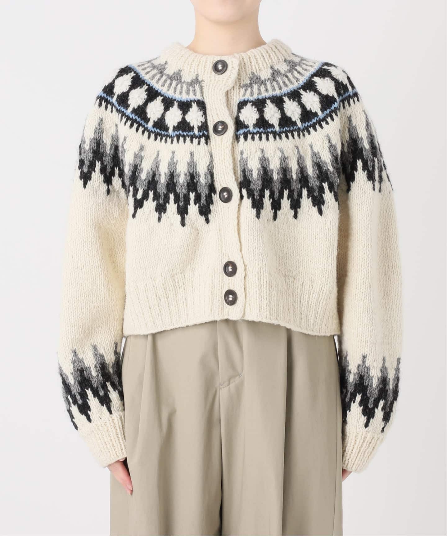 IENA ニットカーディガン アイボリー・ネイビー 予約》IENA LA BOUCLE ノルディックハンドニットカーディガン（ニット