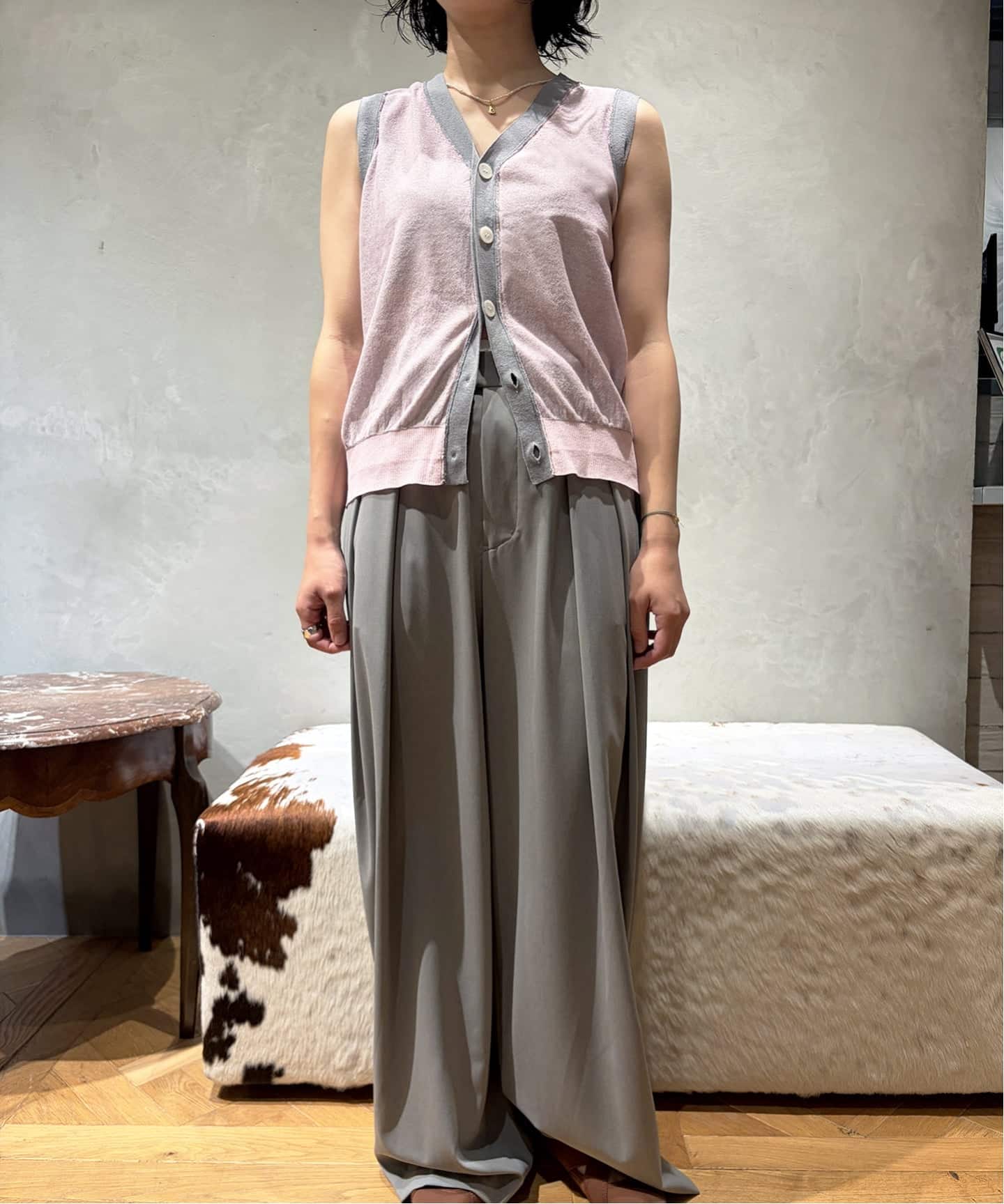 予約》《手洗い可》IENA LA BOUCLE シアーニットバイカラーベスト