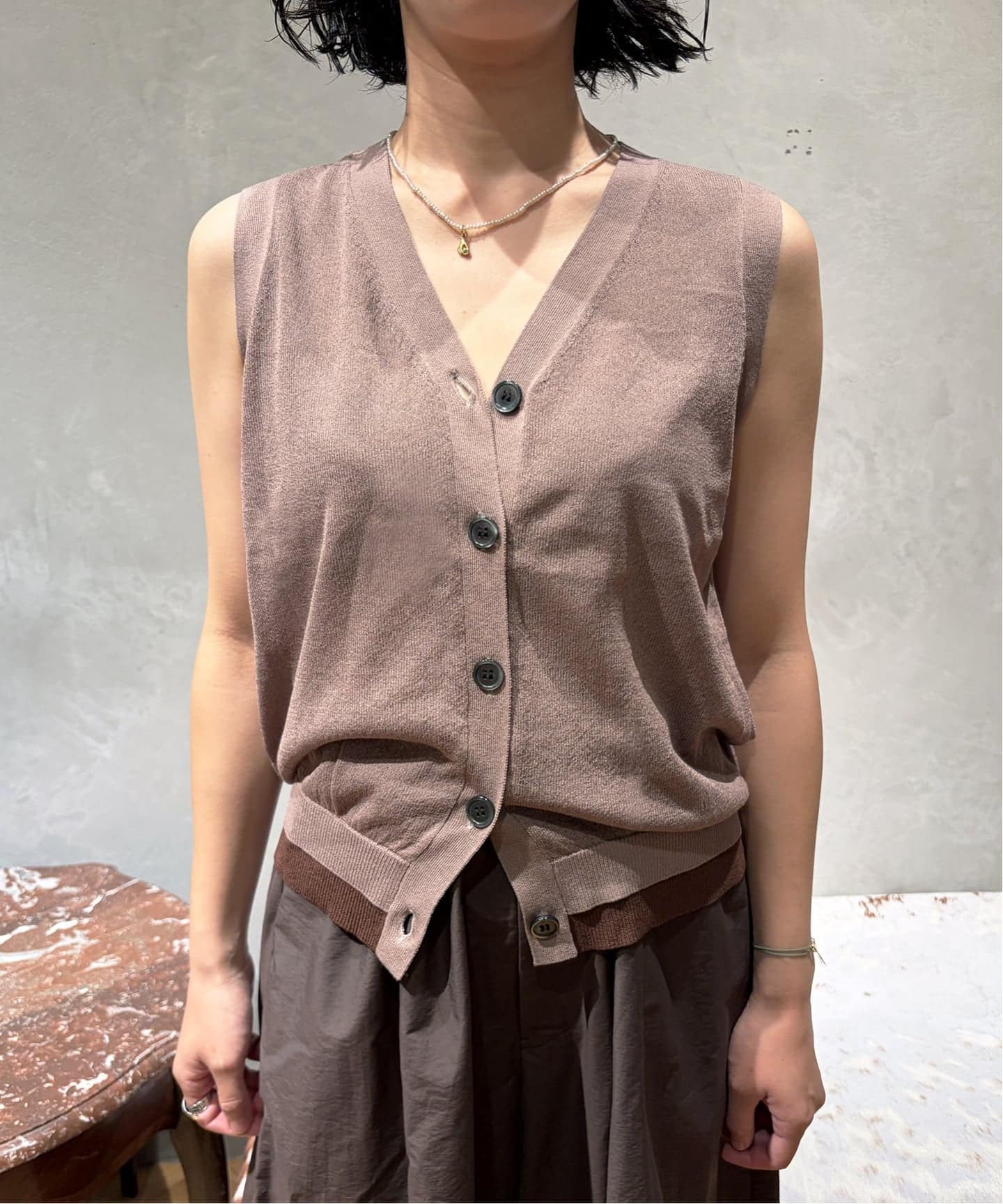 手洗い可》IENA LA BOUCLE シアーニットバイカラーベスト（ベスト