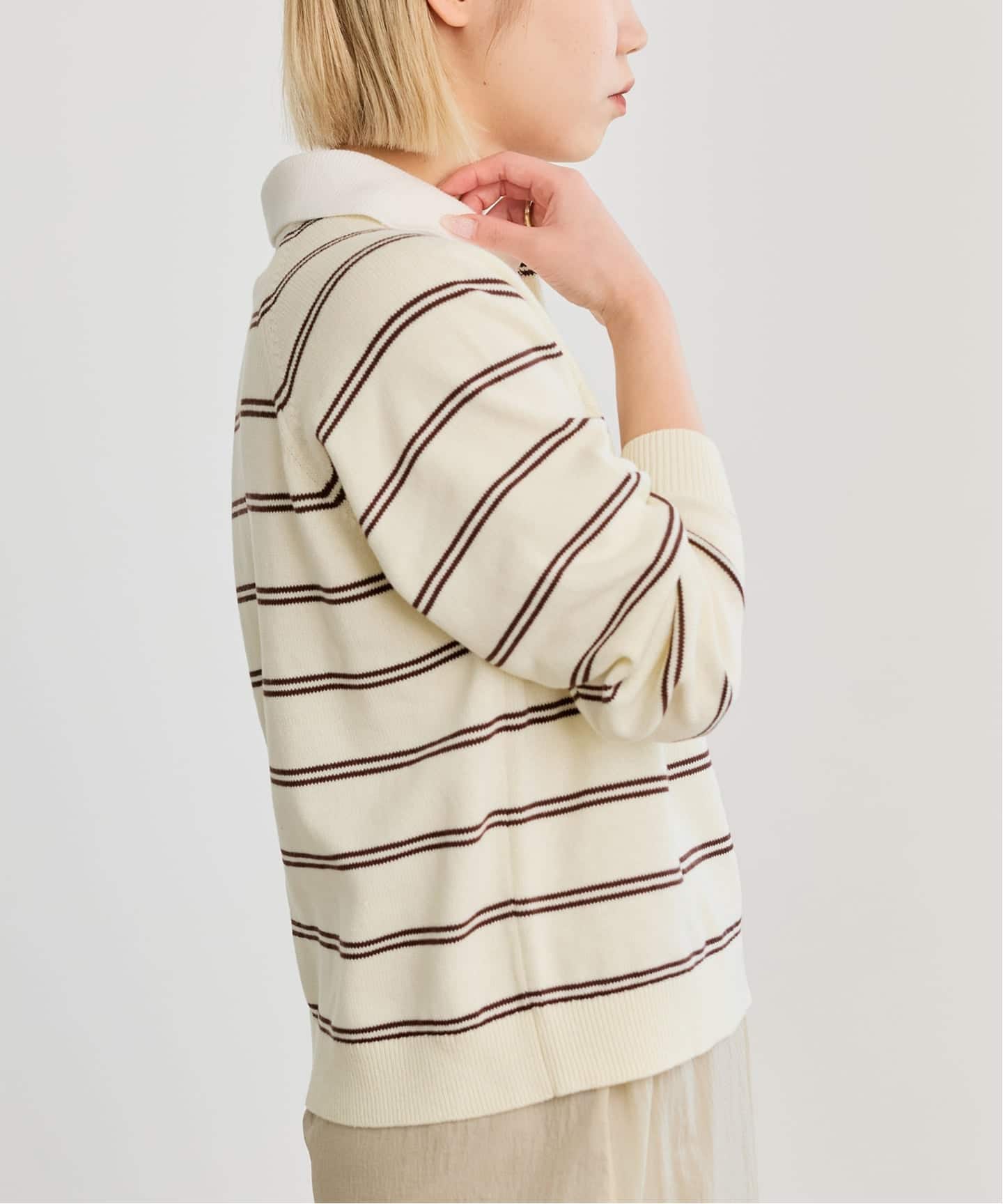 MACHATT マチャット　ボーダーラガーシャツ　ベージュ 予約》《手洗い可》IENA LA BOUCLE マルチボーダーラガーシャツニット