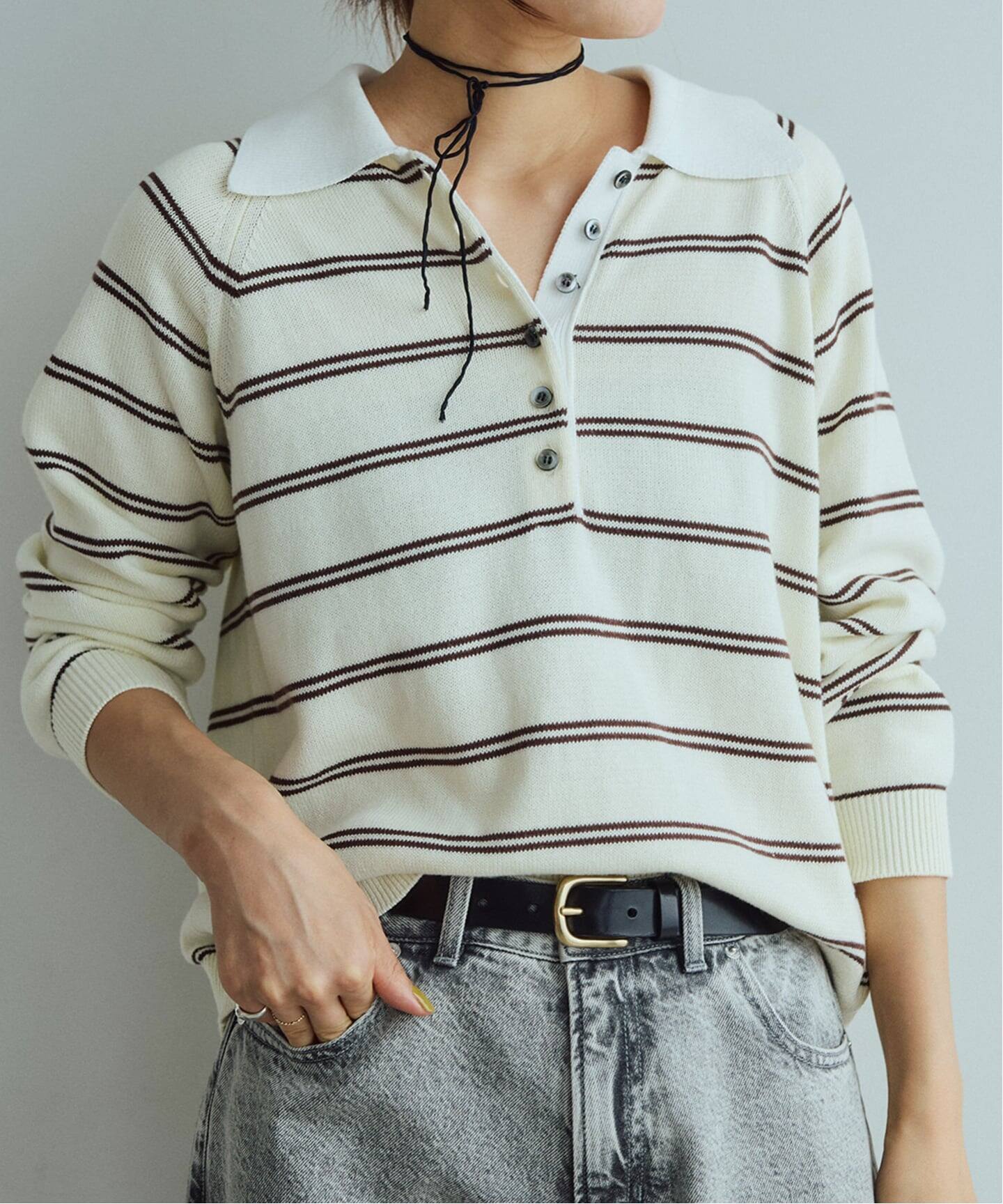 MACHATT マチャット　ボーダーラガーシャツ　ベージュ MACHATT マチャット ボーダーラガーシャツ ベージュ MACHATT ボーダー