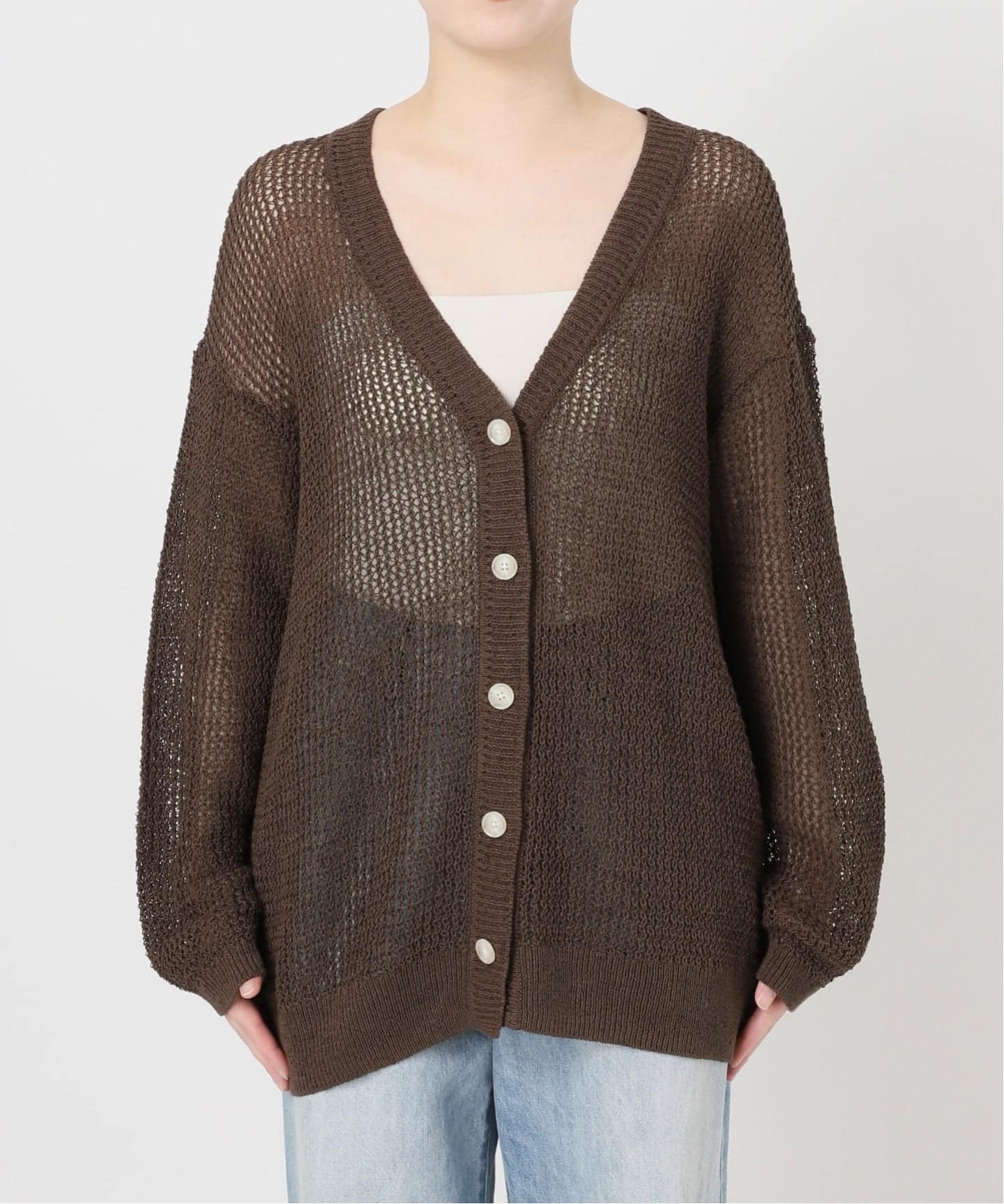 Plage / プラージュ | 2023SS | コットンシルク ポロカーディガン | ブラウン | レディース Roughly paperyarn カーディガンのコーディネートスナップ（milano