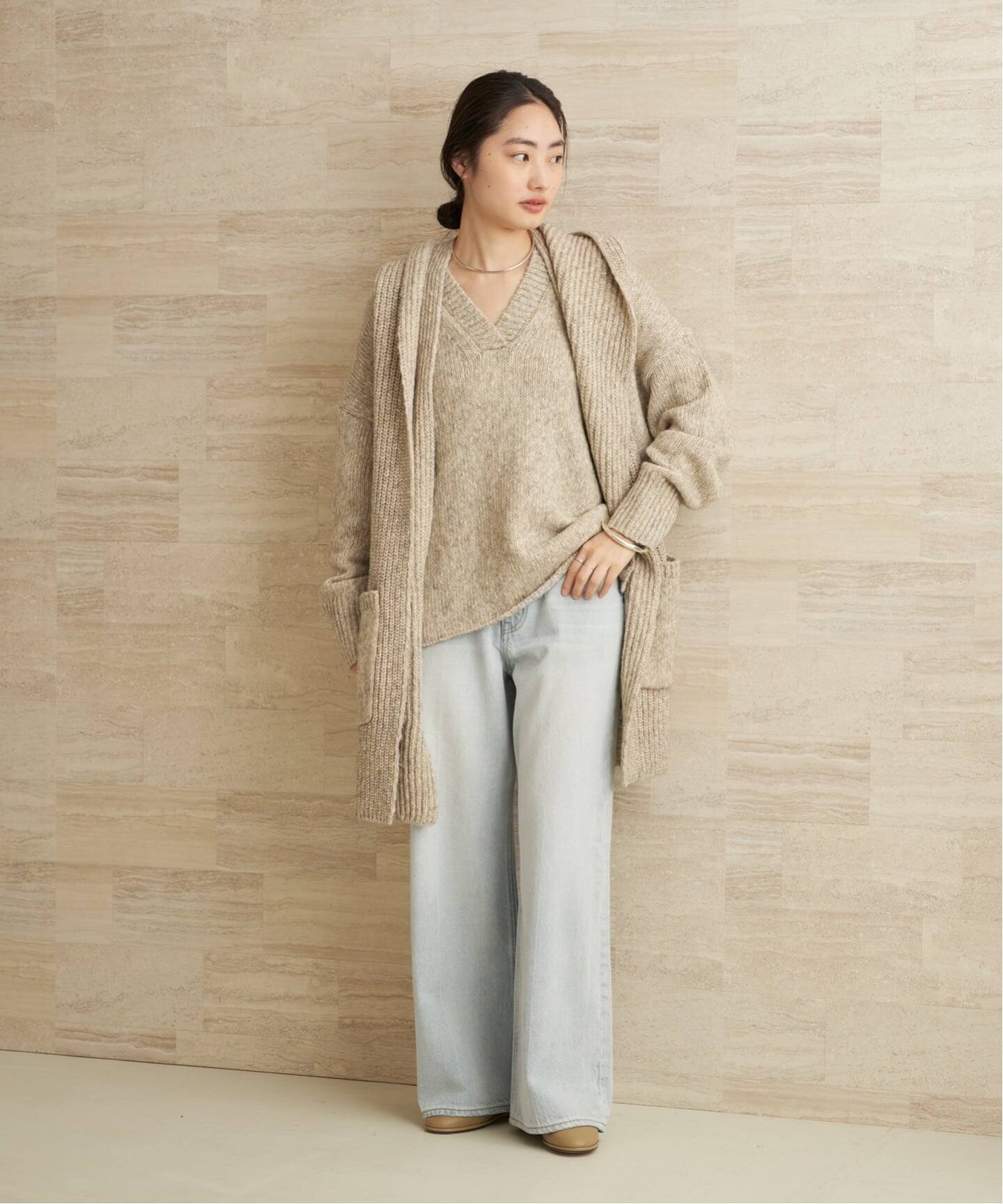 プラージュ 20AW ワイドVプルオーバー ニット セーター F グレージュ 3G ミックスVワイドプルオーバー（ニット／セーター）｜Plage