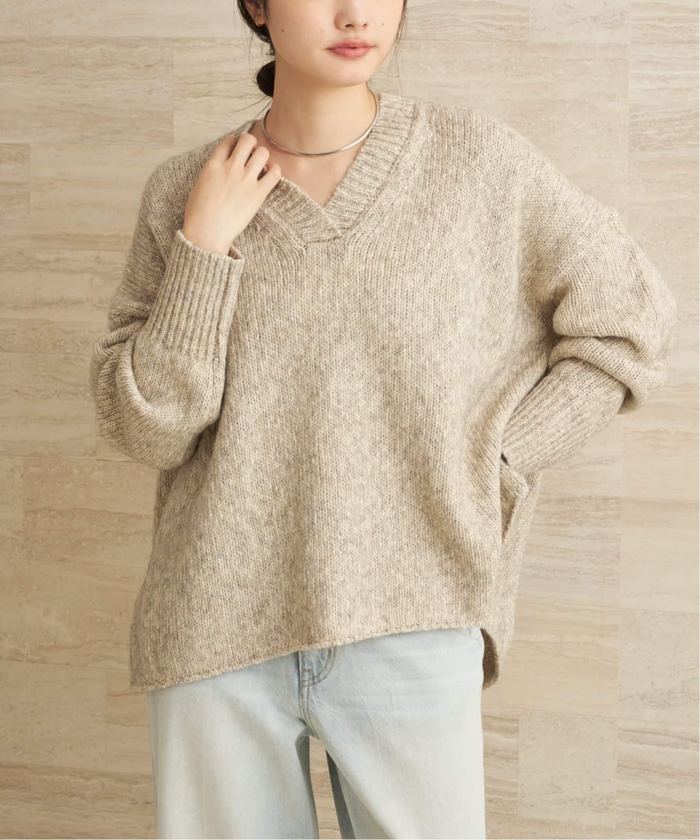 3G ミックスVワイドプルオーバー（ニット／セーター）｜Plage