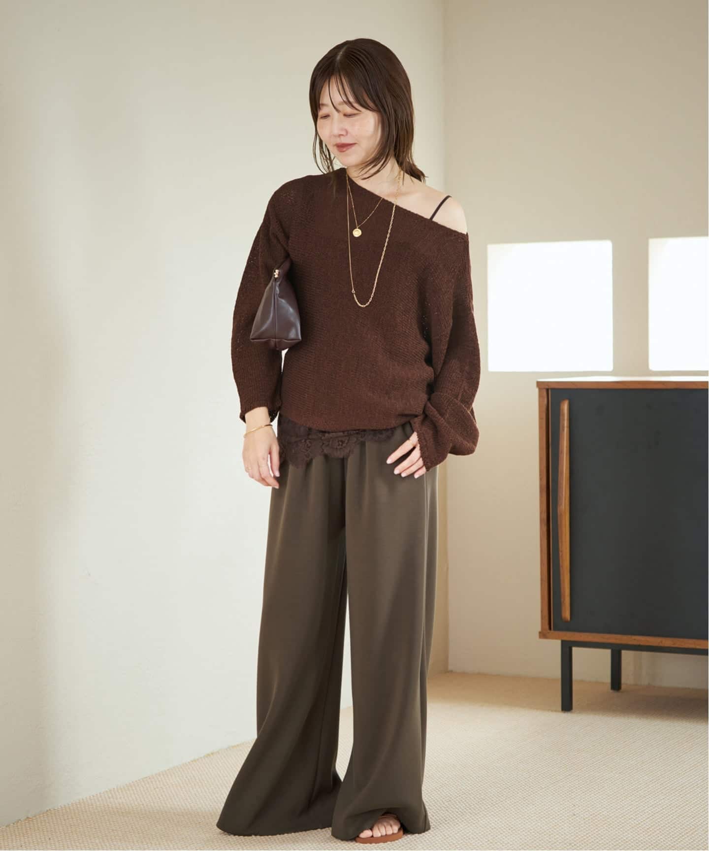 【美品】  Plage / プラージュ | 2025SS | linen mix loose リネン ルーズ プルオーバー ニット | F | ブラウン | レディース plage（プラージュ） ニット セーター 「追加」linen mix loose プル