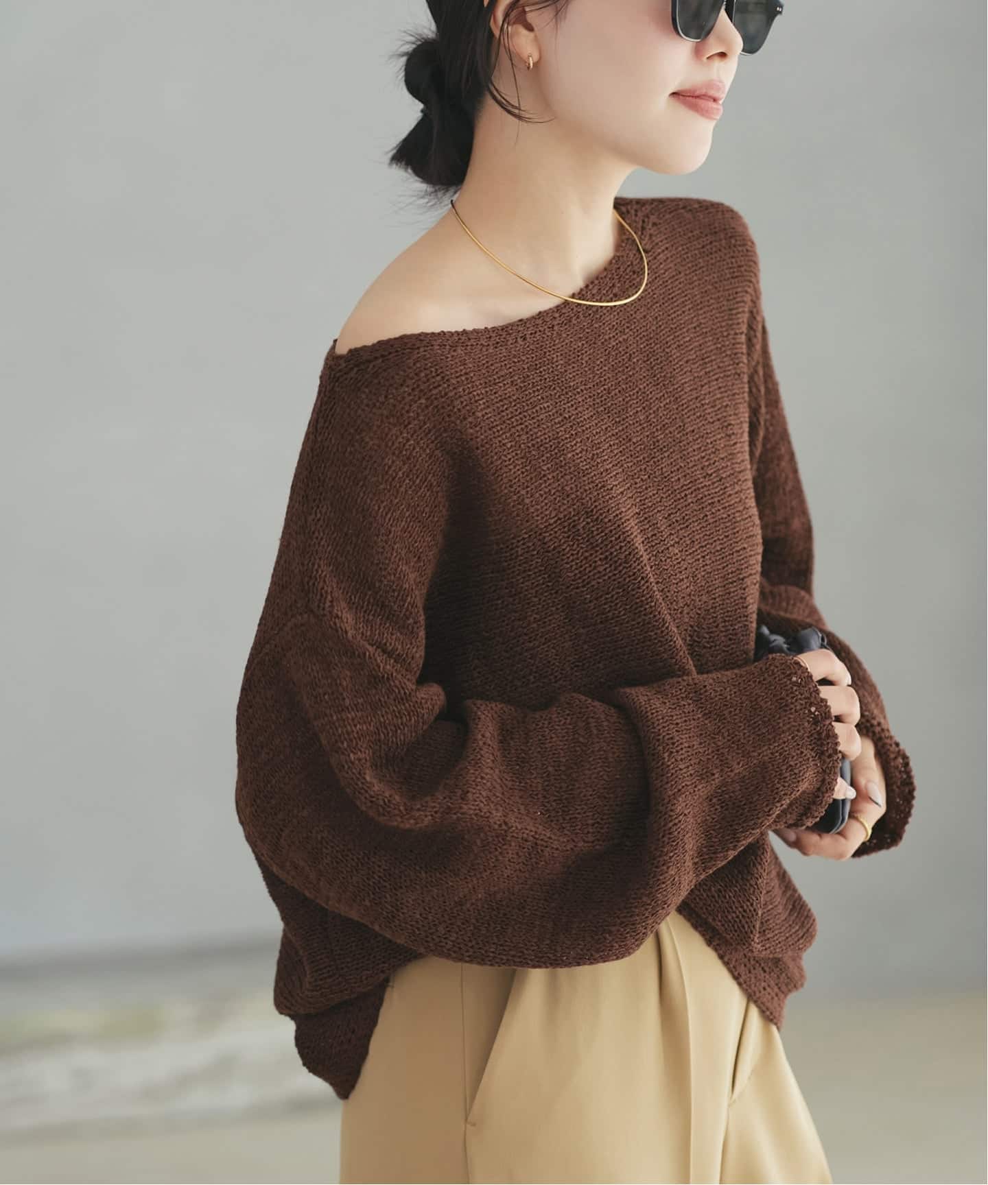 極美品　近年　plageプラージュ　ブラウンニット　ウール　アルパカ　リネン混 追加予約》linen mix loose プルオーバー（ニット／セーター）｜Plage