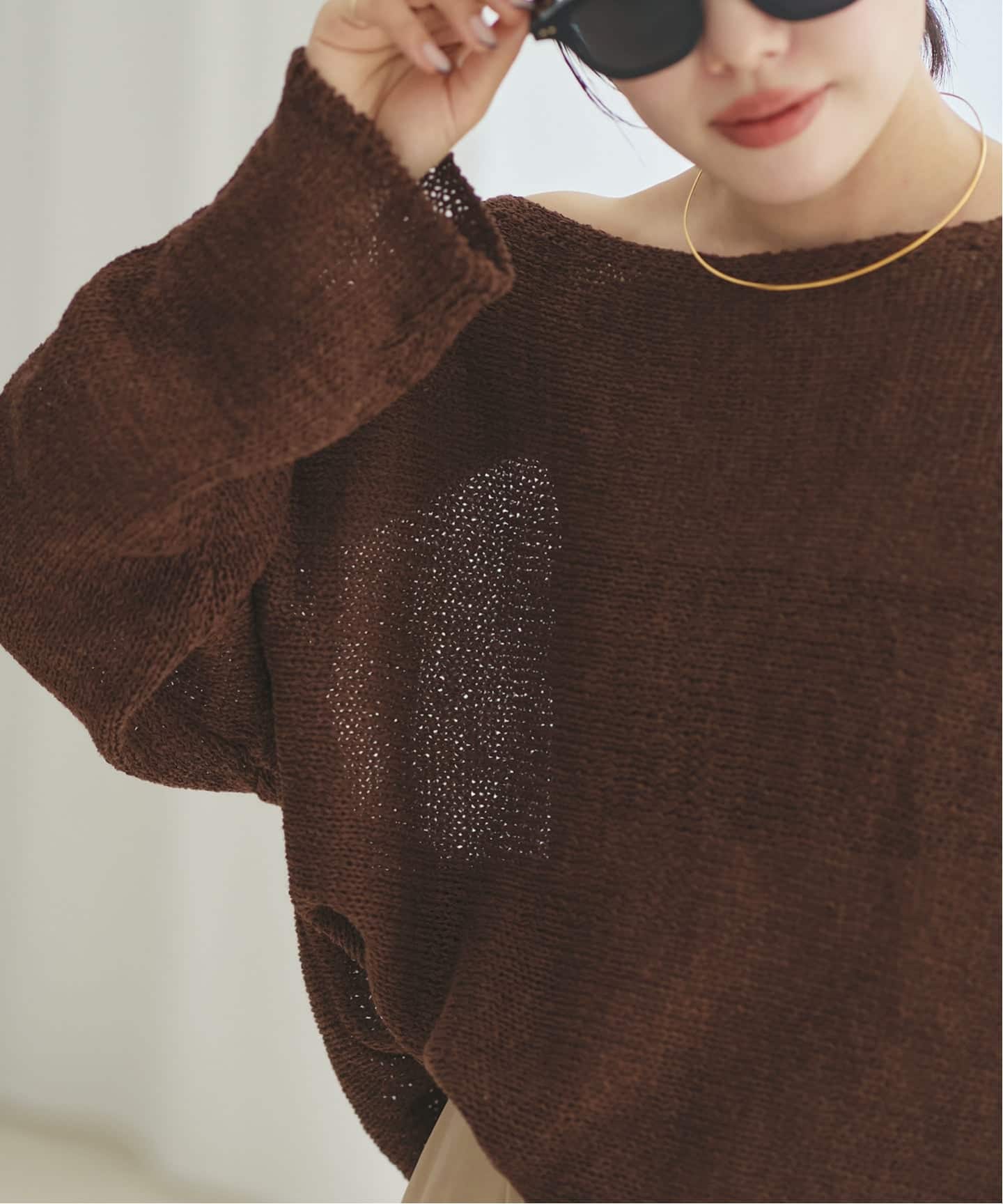 【新品未使用】Plage☆リネン混ダークブラウン長袖ニット 追加予約》linen mix loose プルオーバー（ニット／セーター）｜Plage
