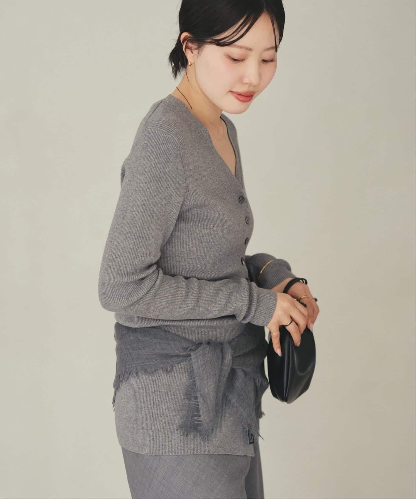 【完売】プラージュ floche rib カーディガン　グレー 追加》floche rib カーディガン（カーディガン）｜Plage（プラージュ