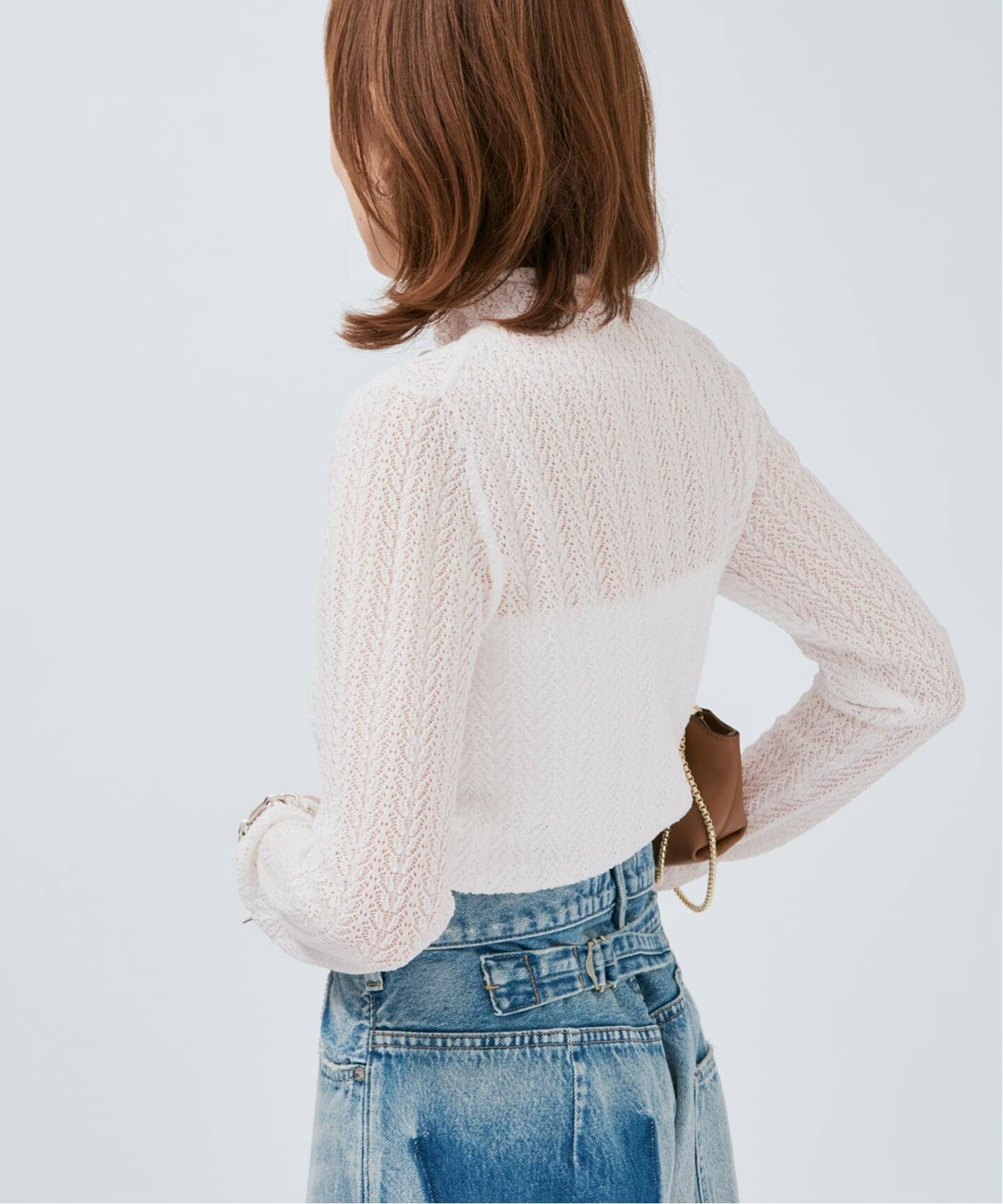 レースニット ハイネックロングスリーブプルオーバー（ニット