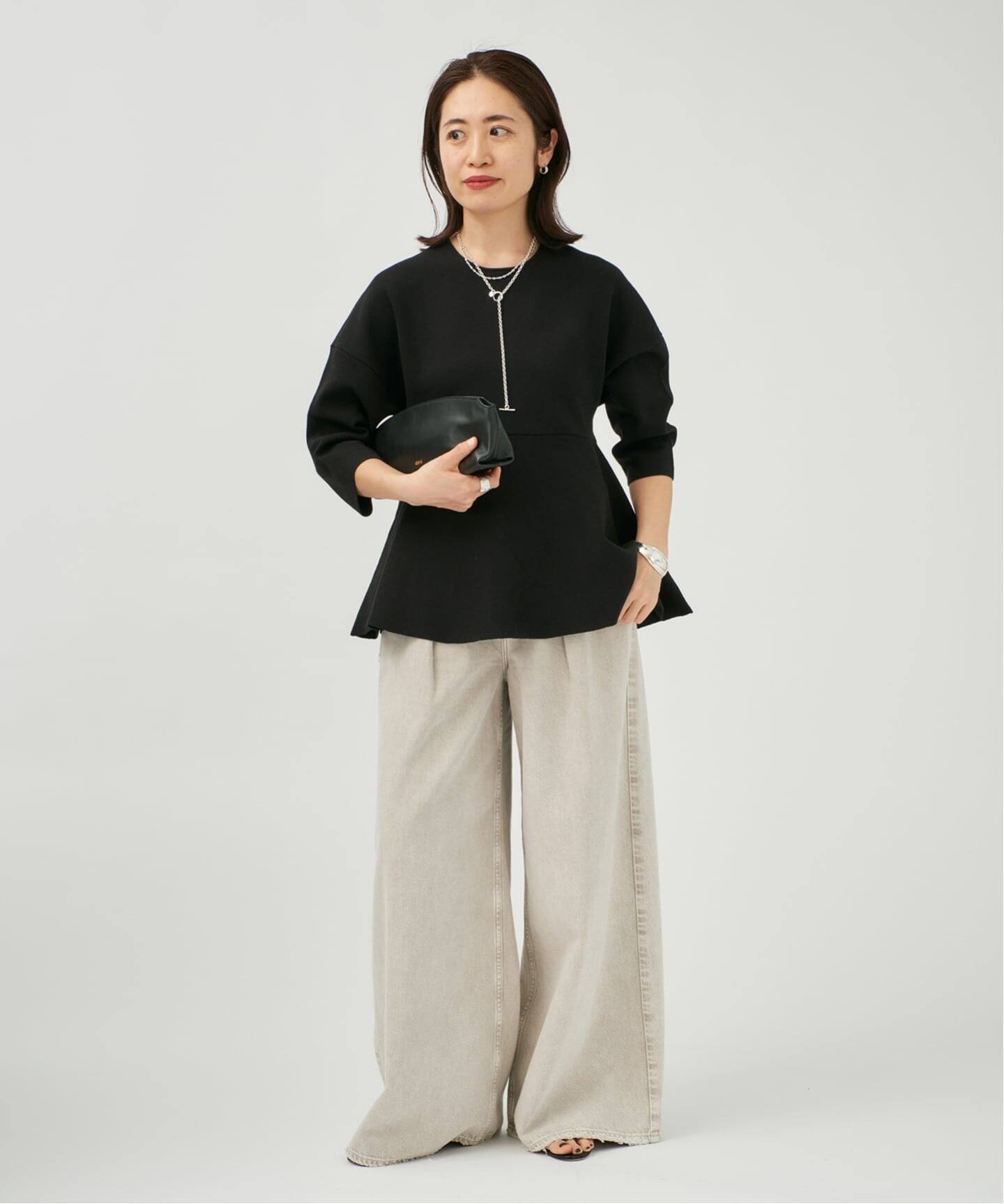 【極美品】heve ヘイヴ ペダルニット ブラック　半袖　変形　細見え　F 極美品】heve ヘイヴ ペダルニット ブラック 半袖 変形 細見え Fの通販
