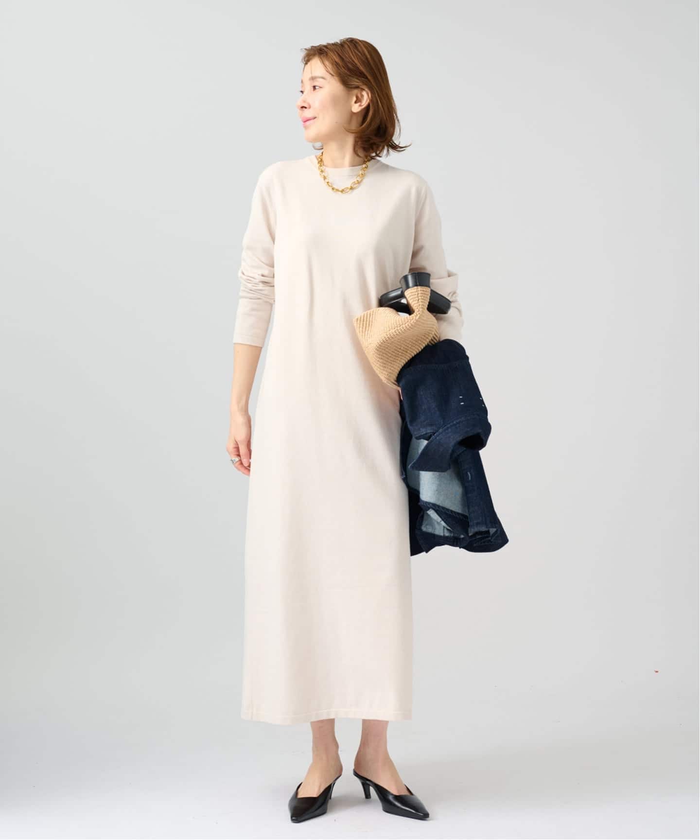ニットコクーンロングワンピース（ニットワンピース）｜VERMEIL par
