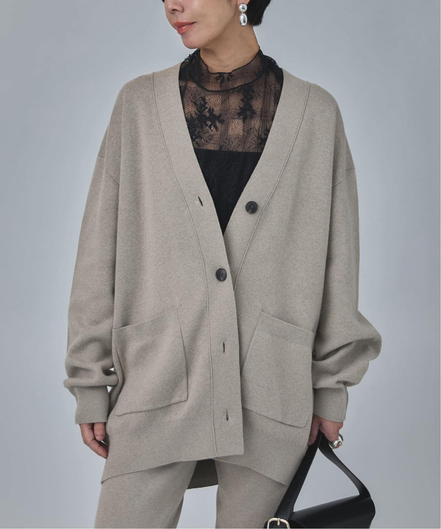 コットンカシミヤ WジャガードVネックカーディガン（カーディガン