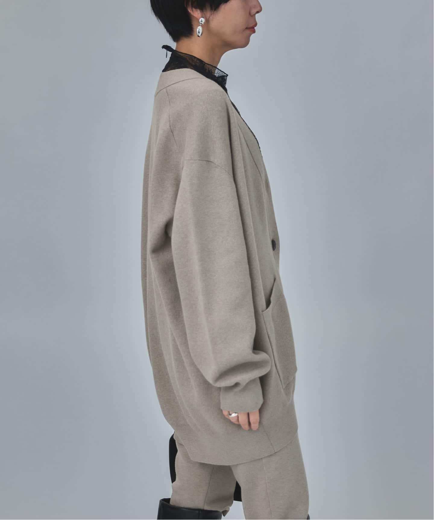 コットンカシミヤ WジャガードVネックカーディガン（カーディガン