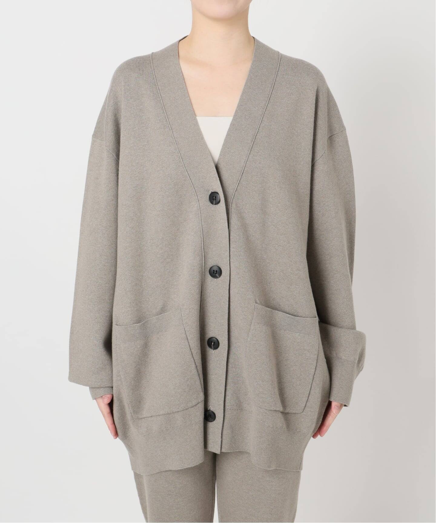 予約》コットンカシミヤ WジャガードVネックカーディガン