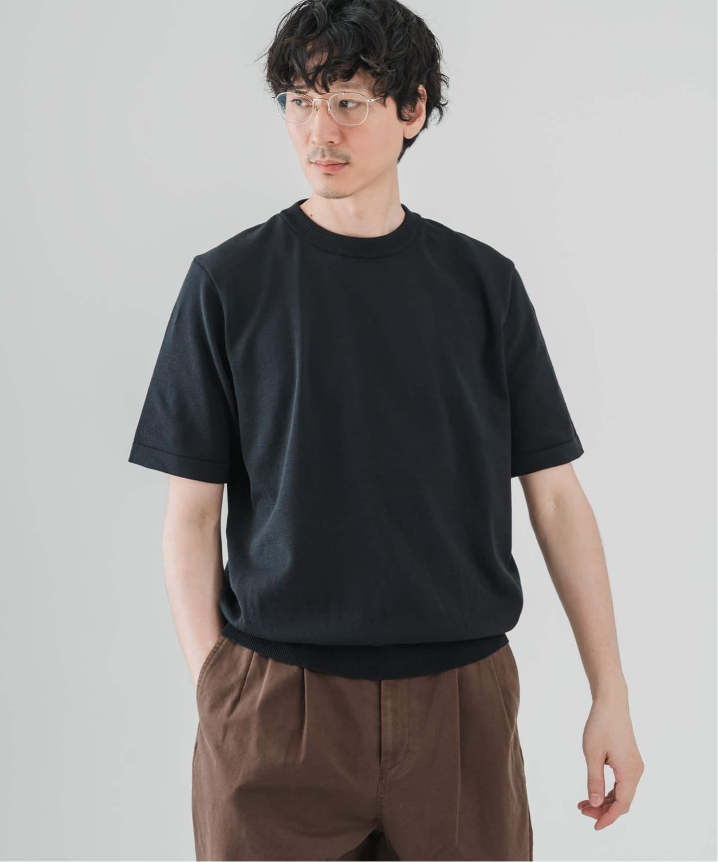 EDIFICE Essential ニット Tシャツ 黒 半袖セーター Essential ニット Tシャツ（Tシャツ／カットソー）｜EDIFICE