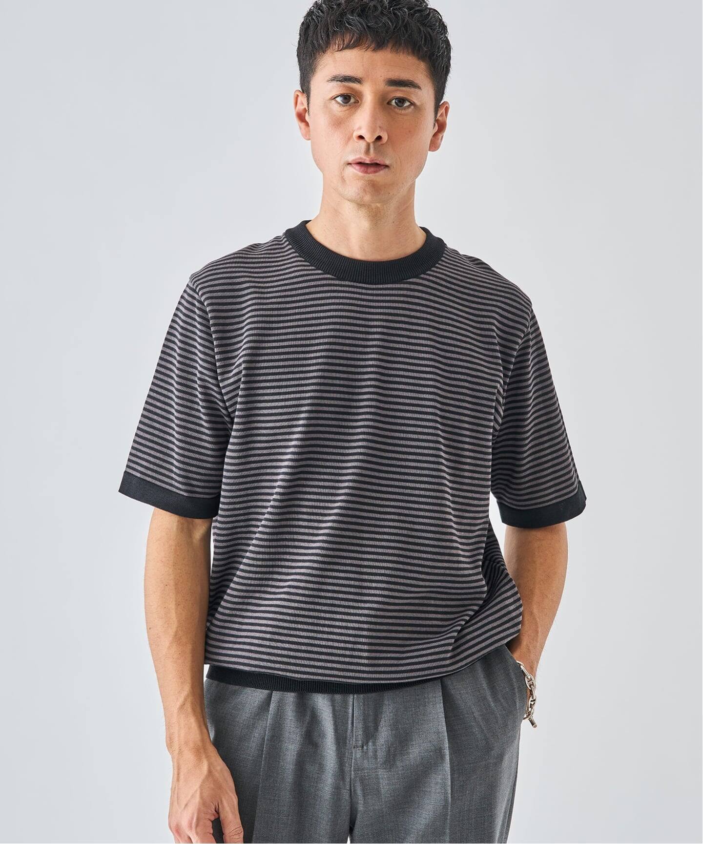 EDIFICE Essential ニット Tシャツ 黒 半袖セーター Essential ニット Tシャツ（Tシャツ／カットソー）｜EDIFICE