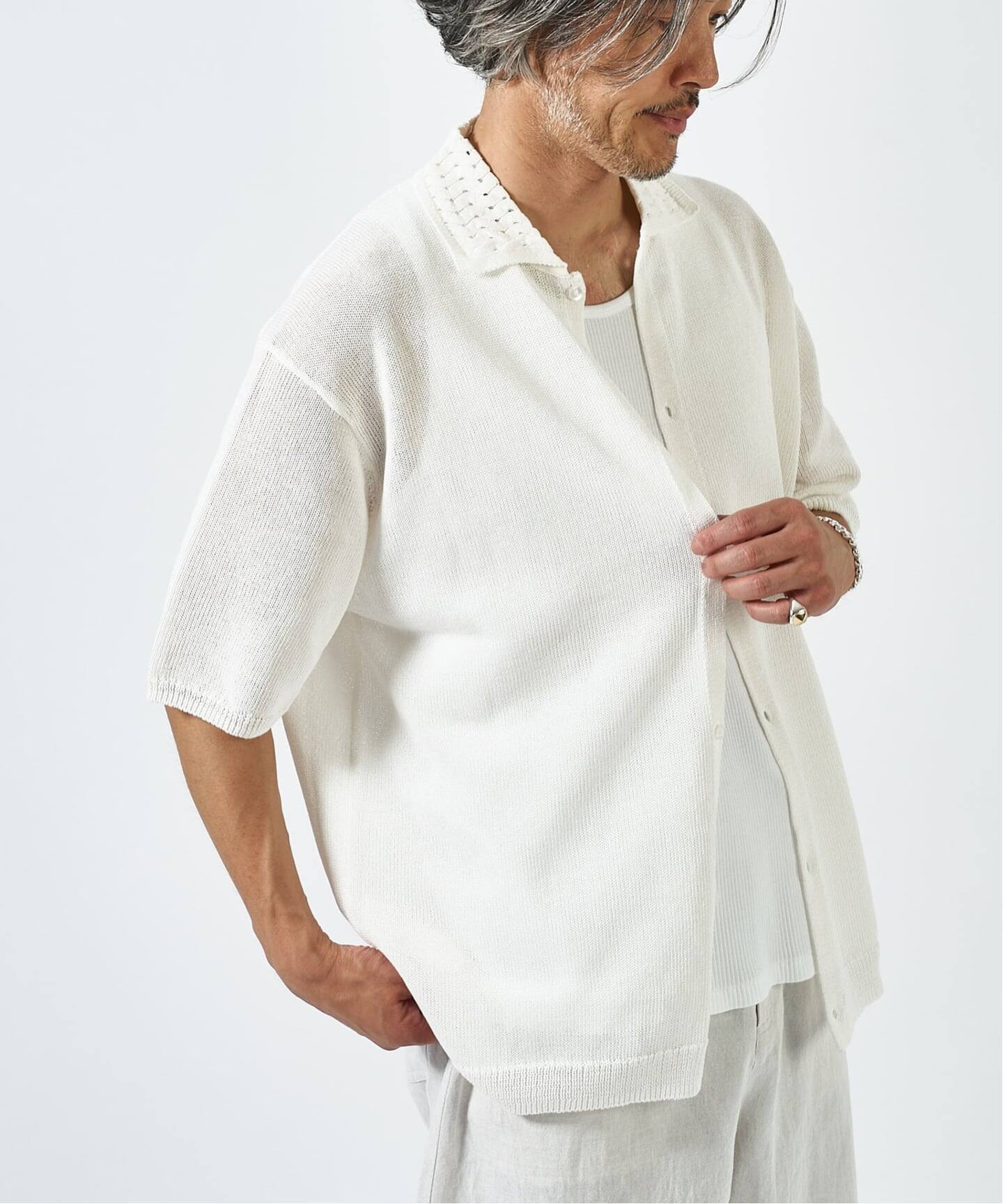 EDIFICE LA BOUCLE GIMA ニットシャツ EDIFICE by PIPPIOLINO》GIMA クロシェ シャツ（シャツ／ブラウス