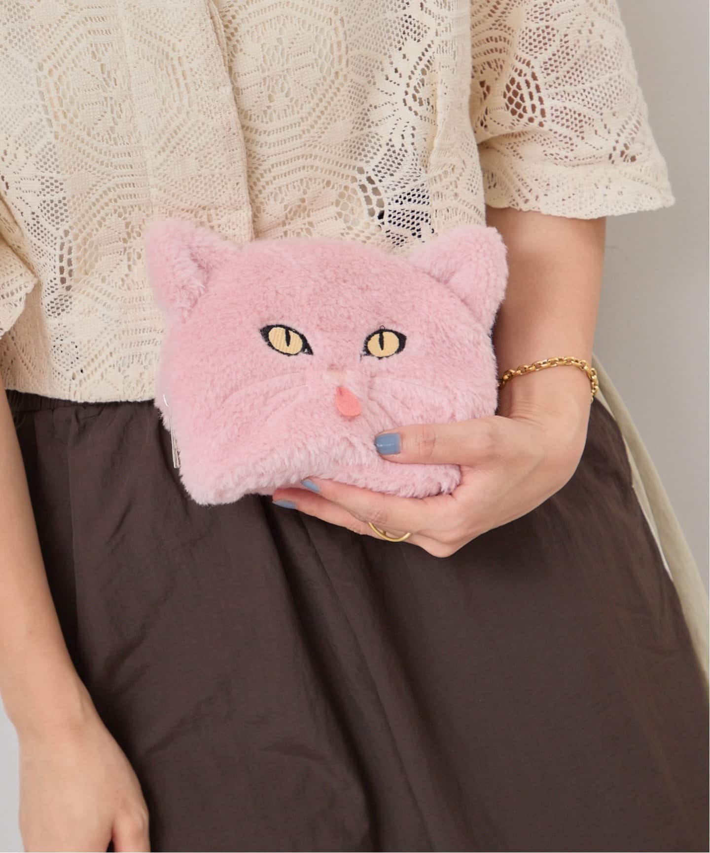 【週末限定セール】cfierce 猫ぬいぐるみショルダーバッグ　ピンク Casselini アニマルフェイスポーチ（ポーチ）｜BOICE FROM BAYCREW'S