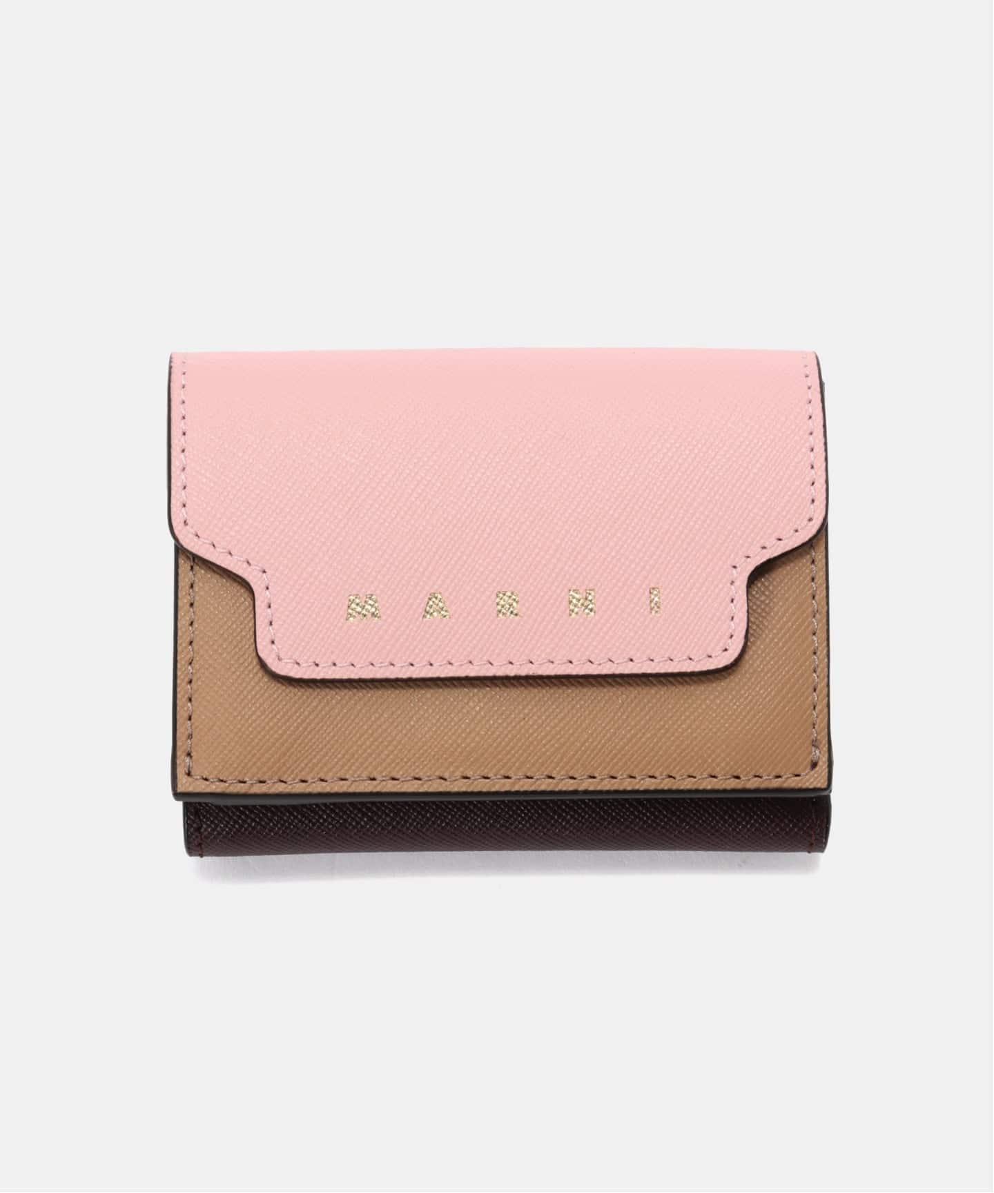 そらまめ  マルニ  長財布  ピンク マルニ 三つ折り財布/ミニ財布 財布 レディース バイカラー ライト
