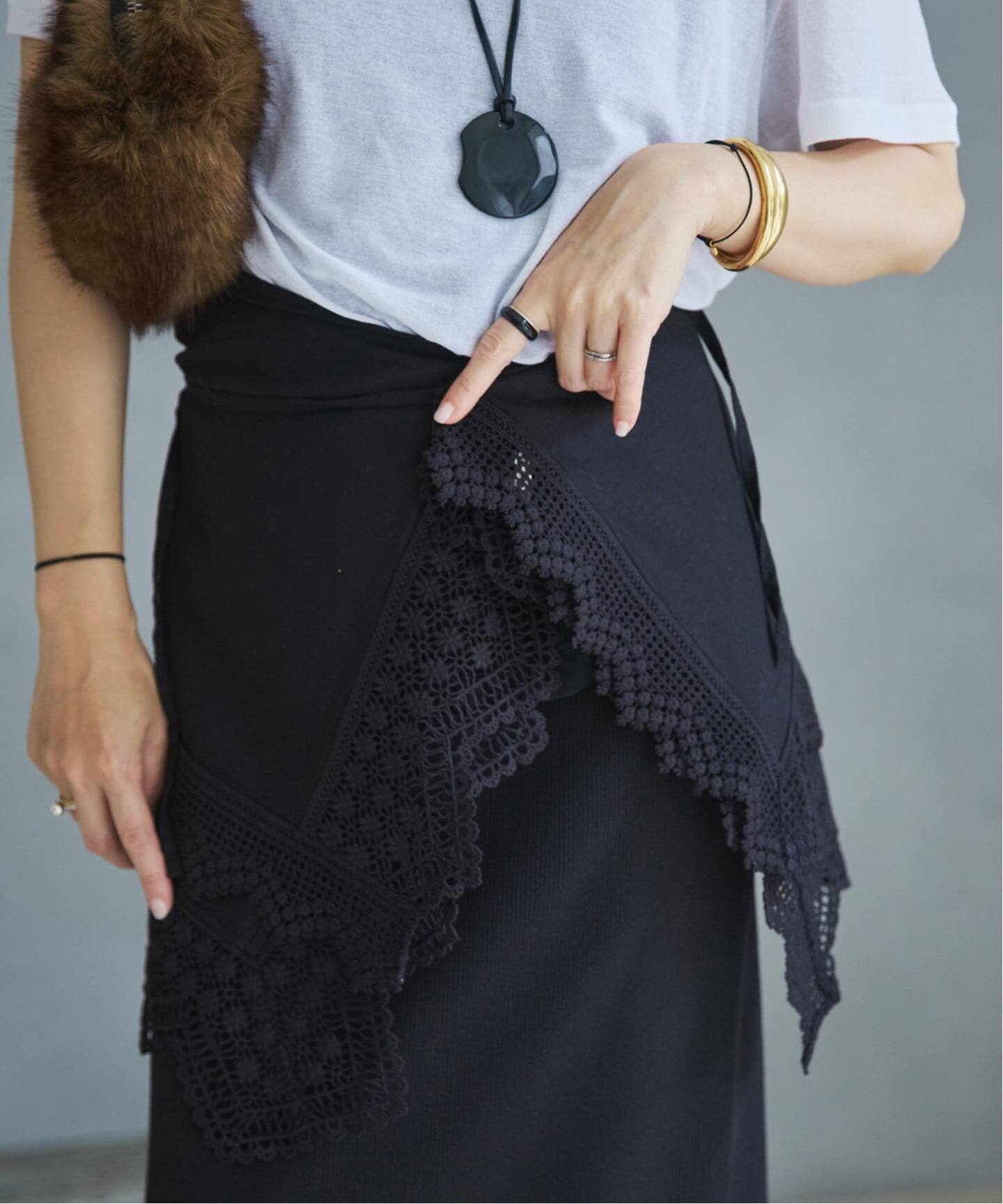 plage Cotton lace スカーフ　黒 Cotton lace スカーフ（スカーフ／バンダナ）｜Plage（プラージュ）の