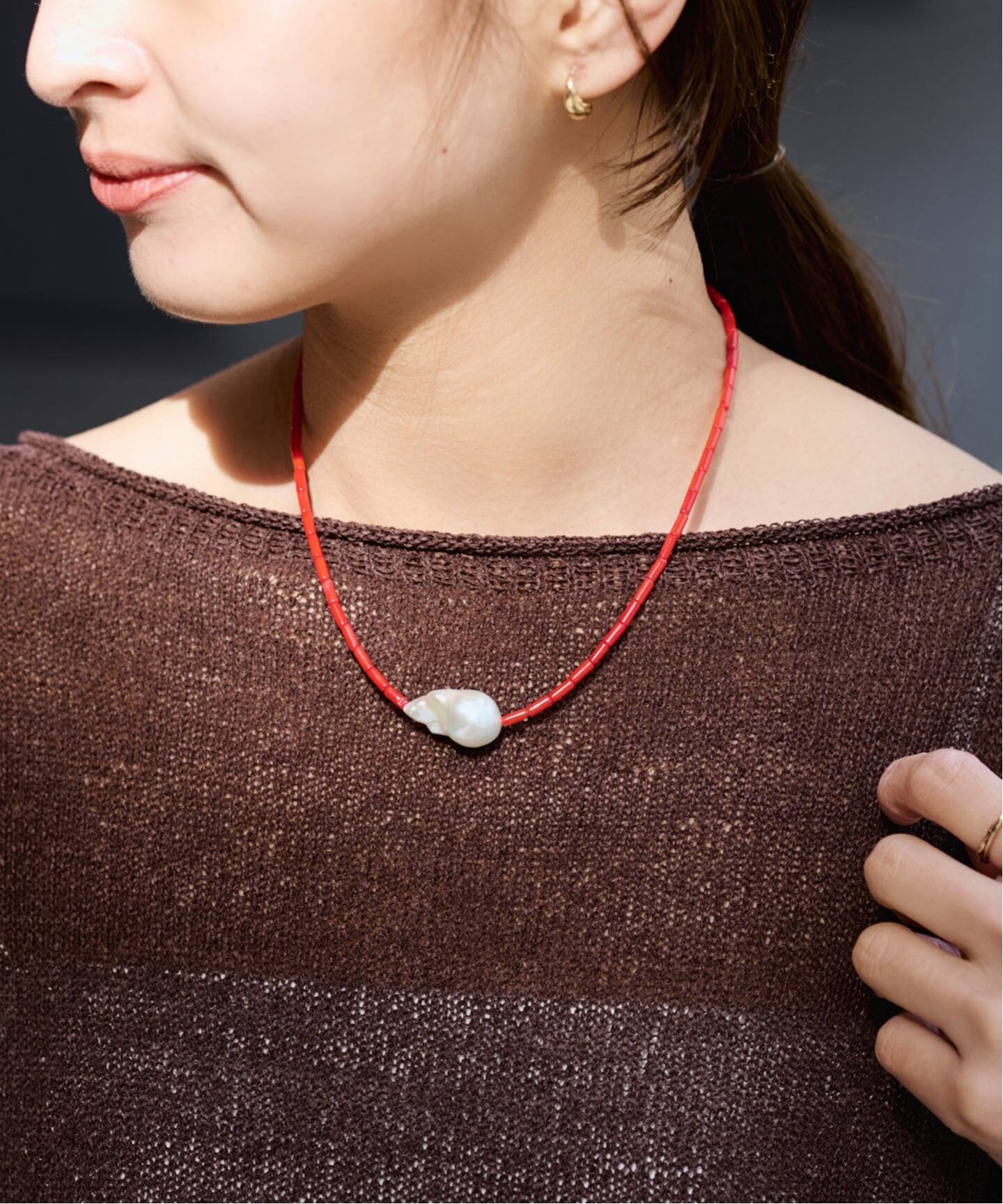 PREEK/プリーク Baroque pearl stone line choker ネックレス 