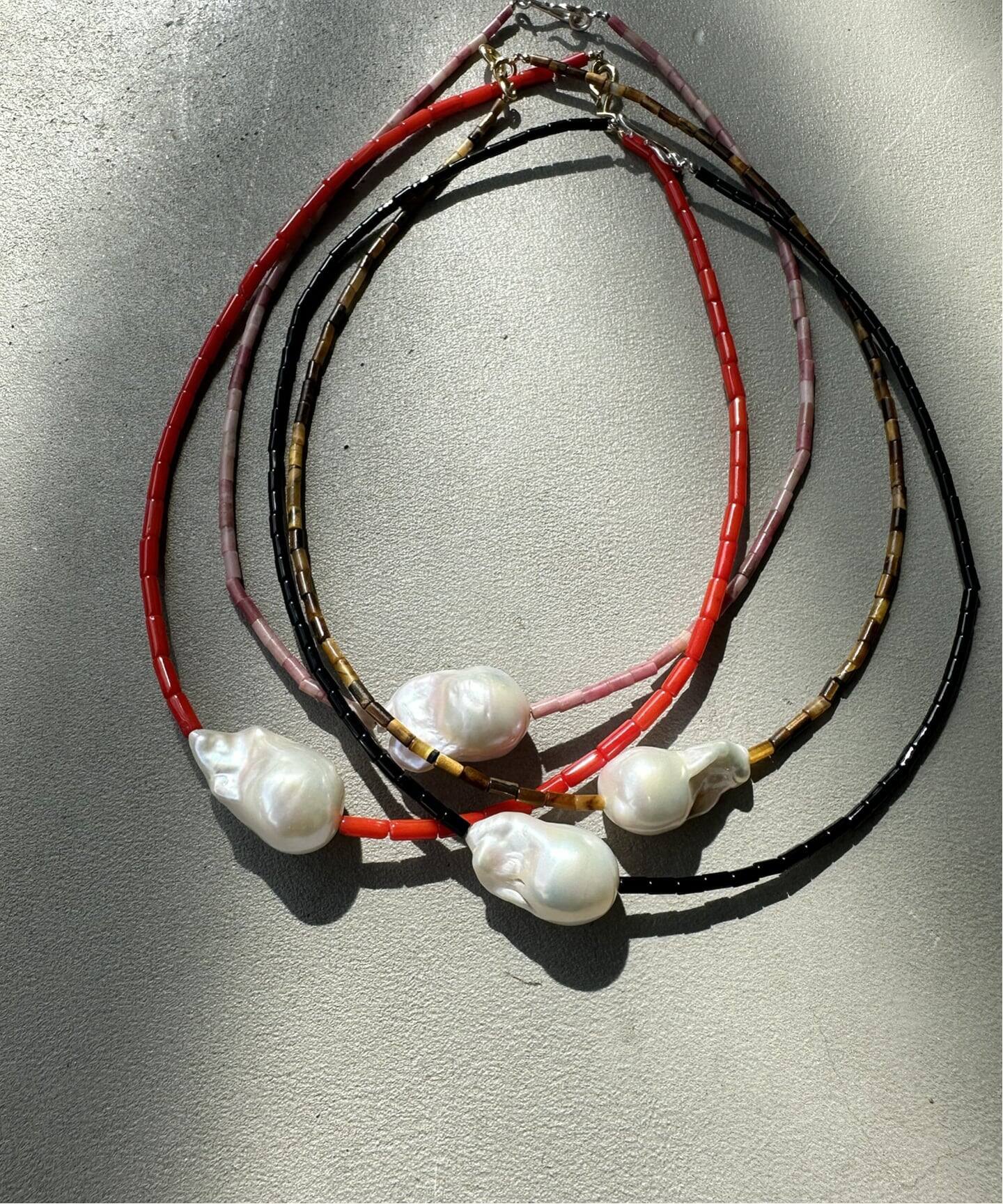 PREEK/プリーク Baroque pearl stone line choker ネックレス