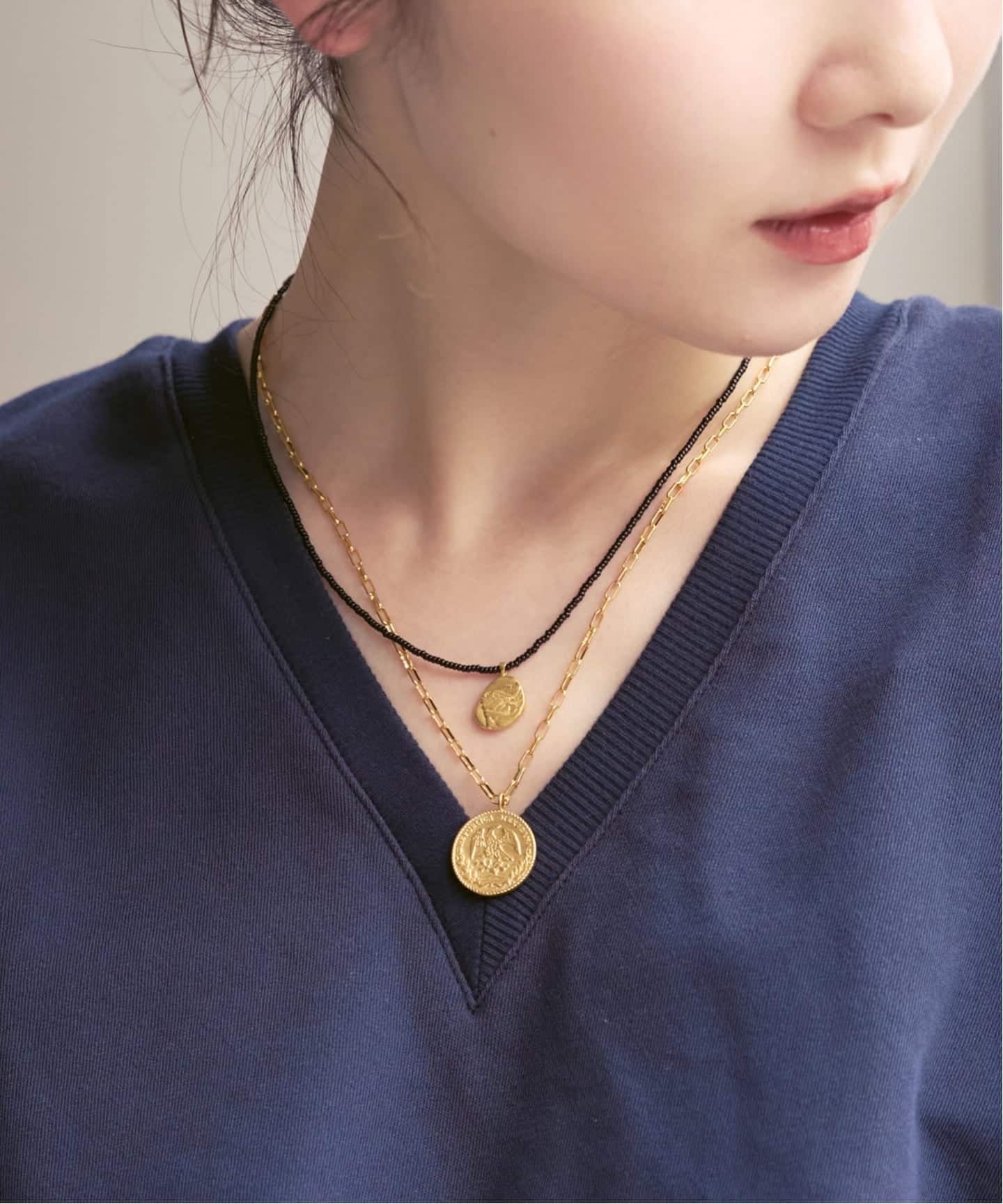 【まみ】Chibi jewels ネックレス ゴールド 華奢 chibi jewels/チビジュエルズ mini rectangle chain Mex Coin necklace