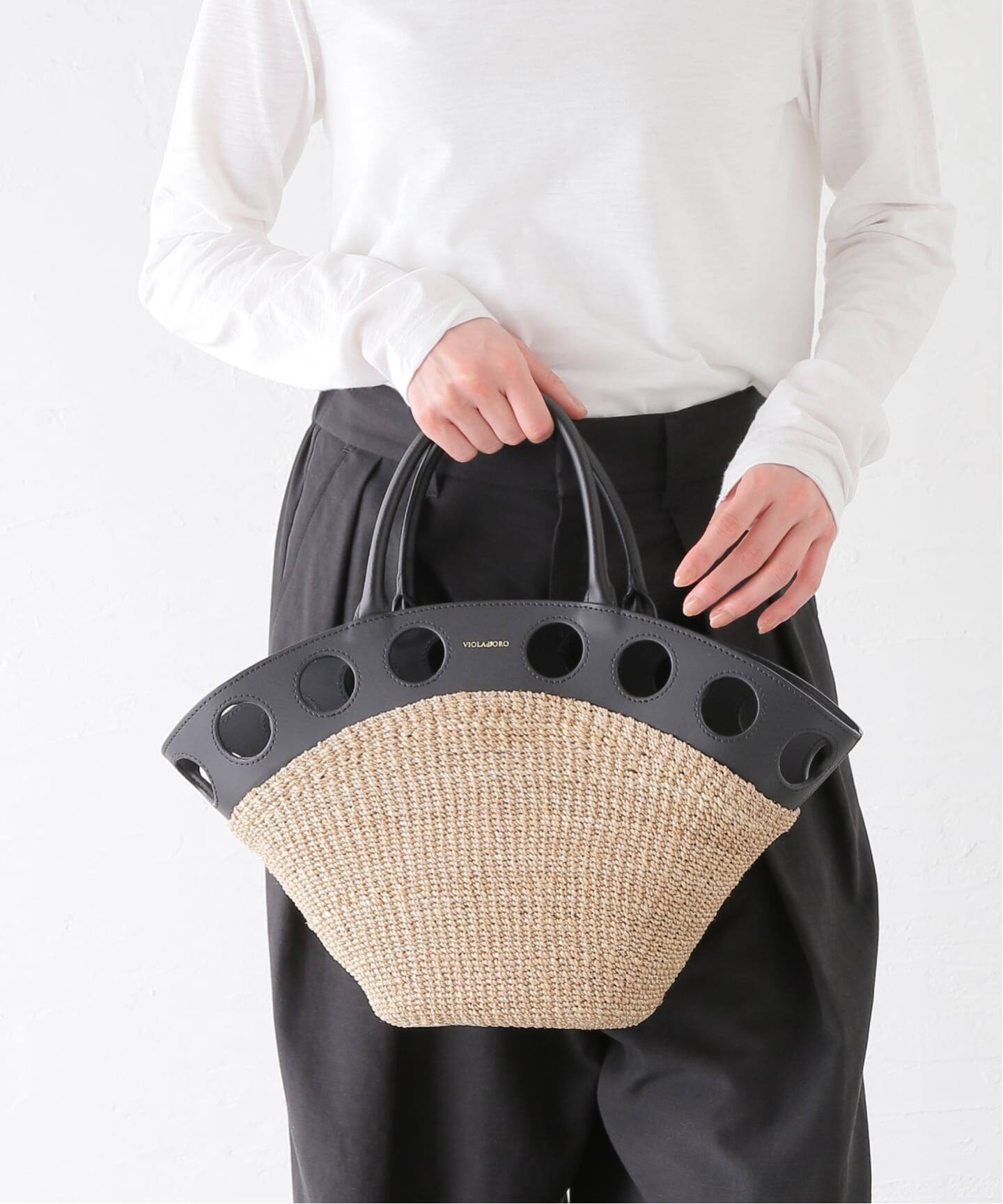 VIOLAd'ORO/ ヴィオラドーロ サークルカットレザー*アバカBAG（トート