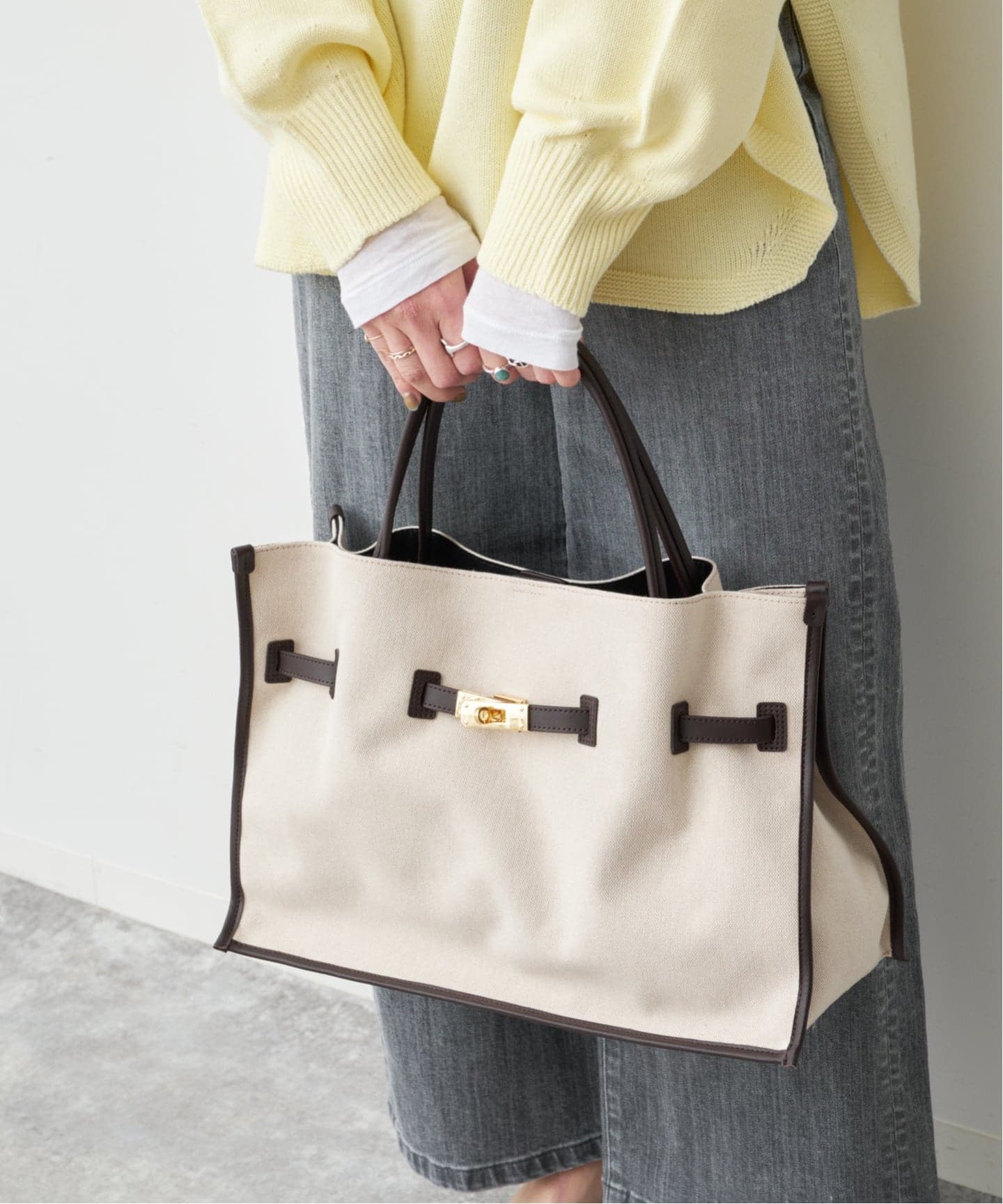 予約》VIOLAd'ORO / ヴィオラドーロ キャンバス*レザートートバッグL