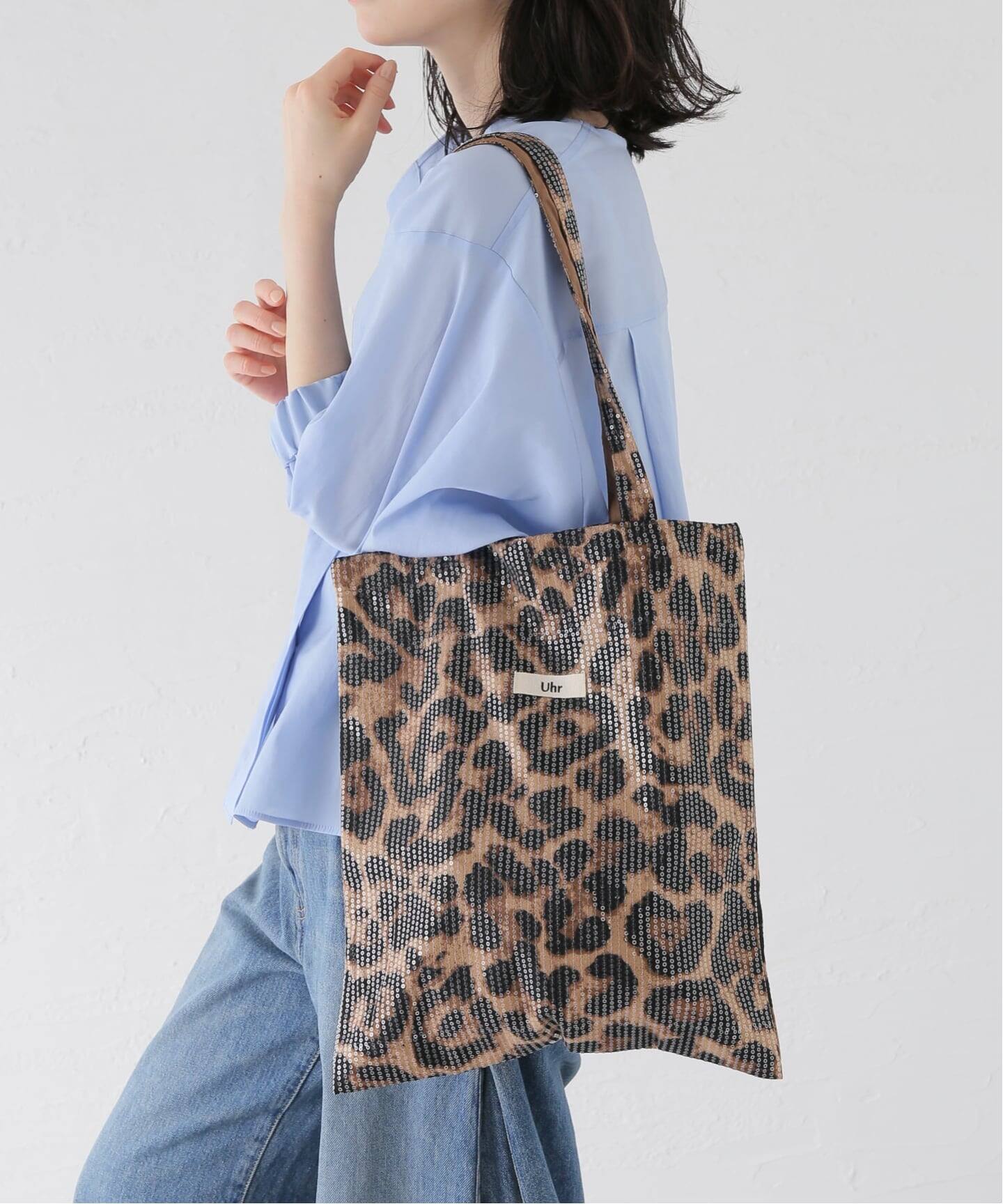 定価販売中●ユニーフUNiPHアドーアスパークルチェックジャガード¥52800 別注【Uhr/ウーア】FRIENDSHIPLeopard SpangleTote：トートバッグ