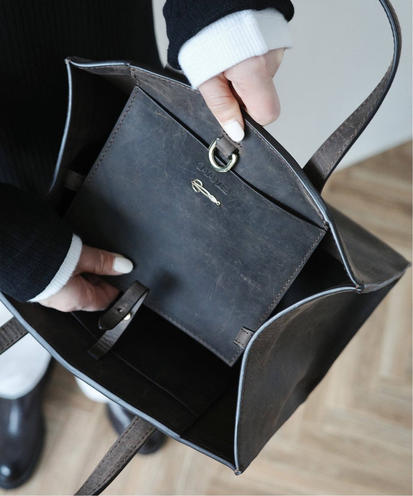 【journal standard luxe】CATARZIミニショルダー CATARZI 】 SQUARE LEATHER TOTE（トートバッグ）｜journal standard