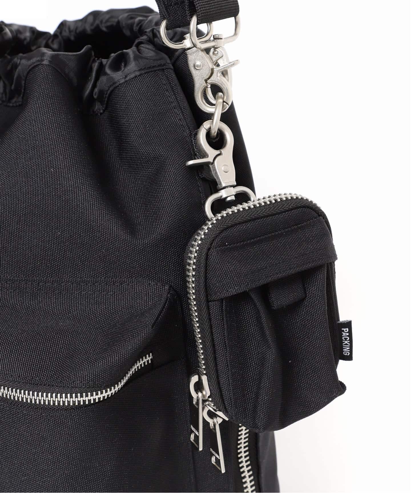 ドローストリングバッグ ブラック 1点 ドローストリングバッグ シルバー 1点 PACKING / パッキング 別注 2WAY ドローストリング ショルダーバッグ