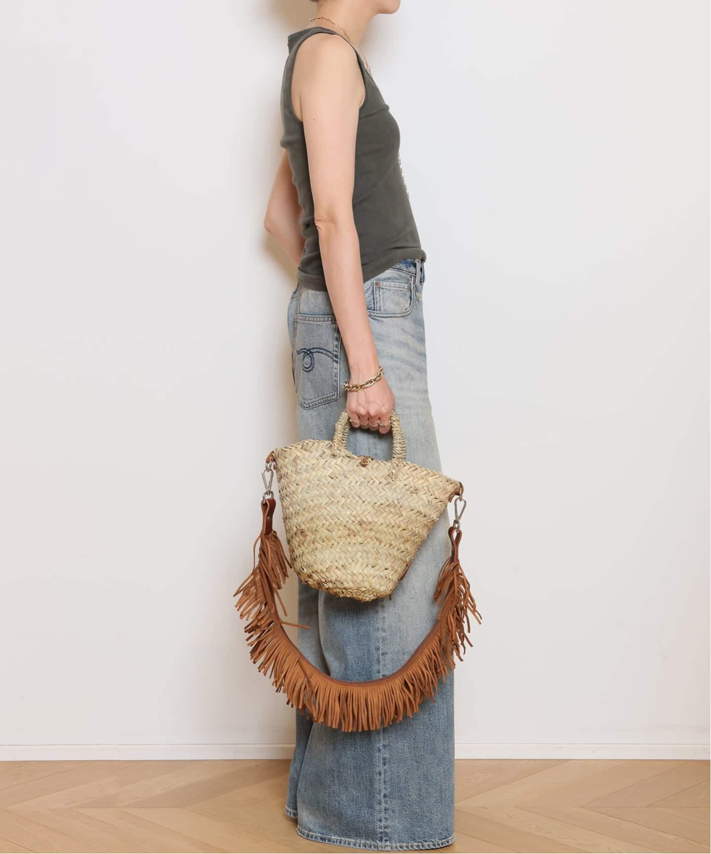 MICAELA SPADONI/ミカエラスパドーニ】SUEDE FRINGE BASKET(S)（かご