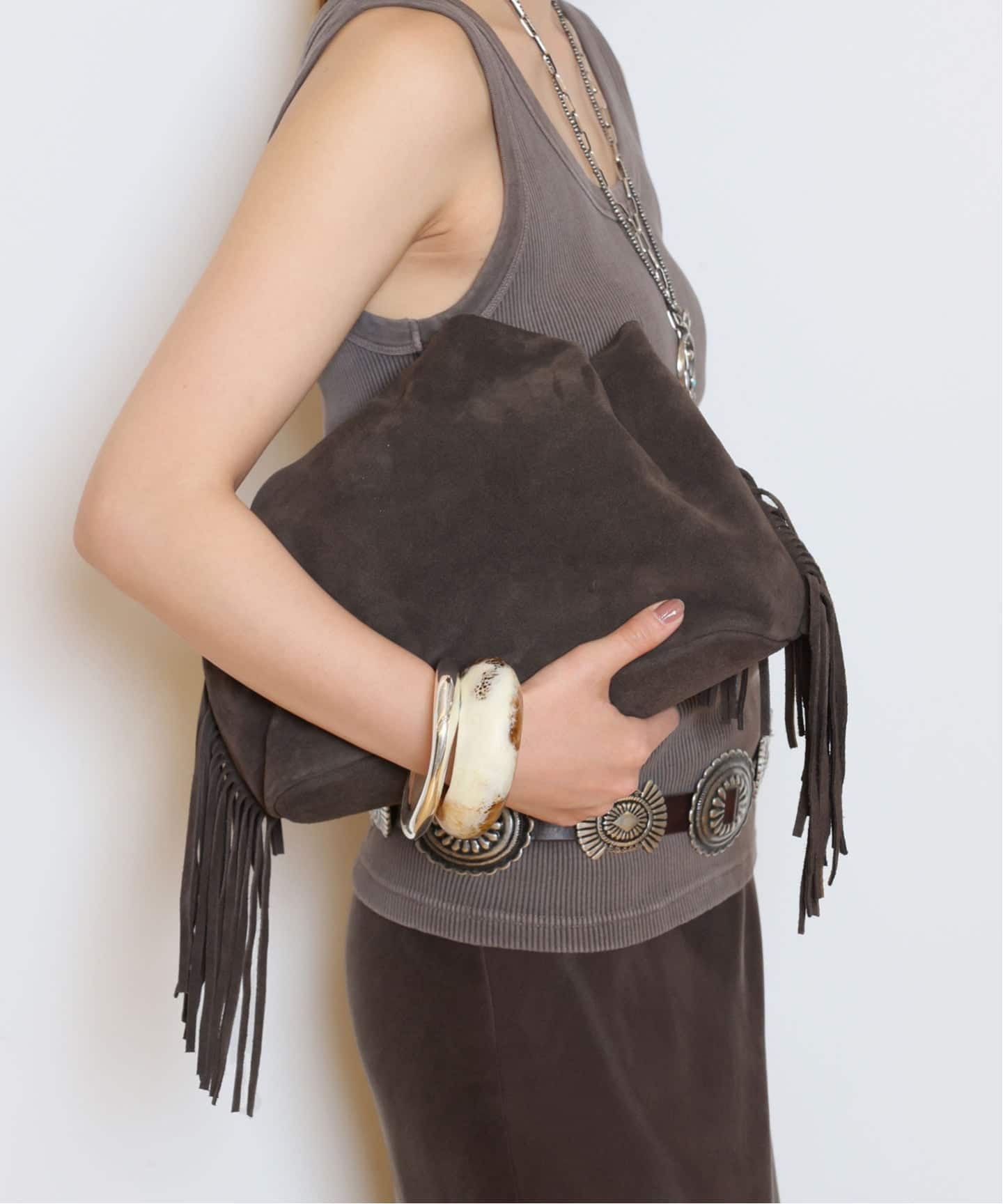 AULENTTI/オウレンティ】SUEDE FRINGE RING バッグ（ショルダーバッグ