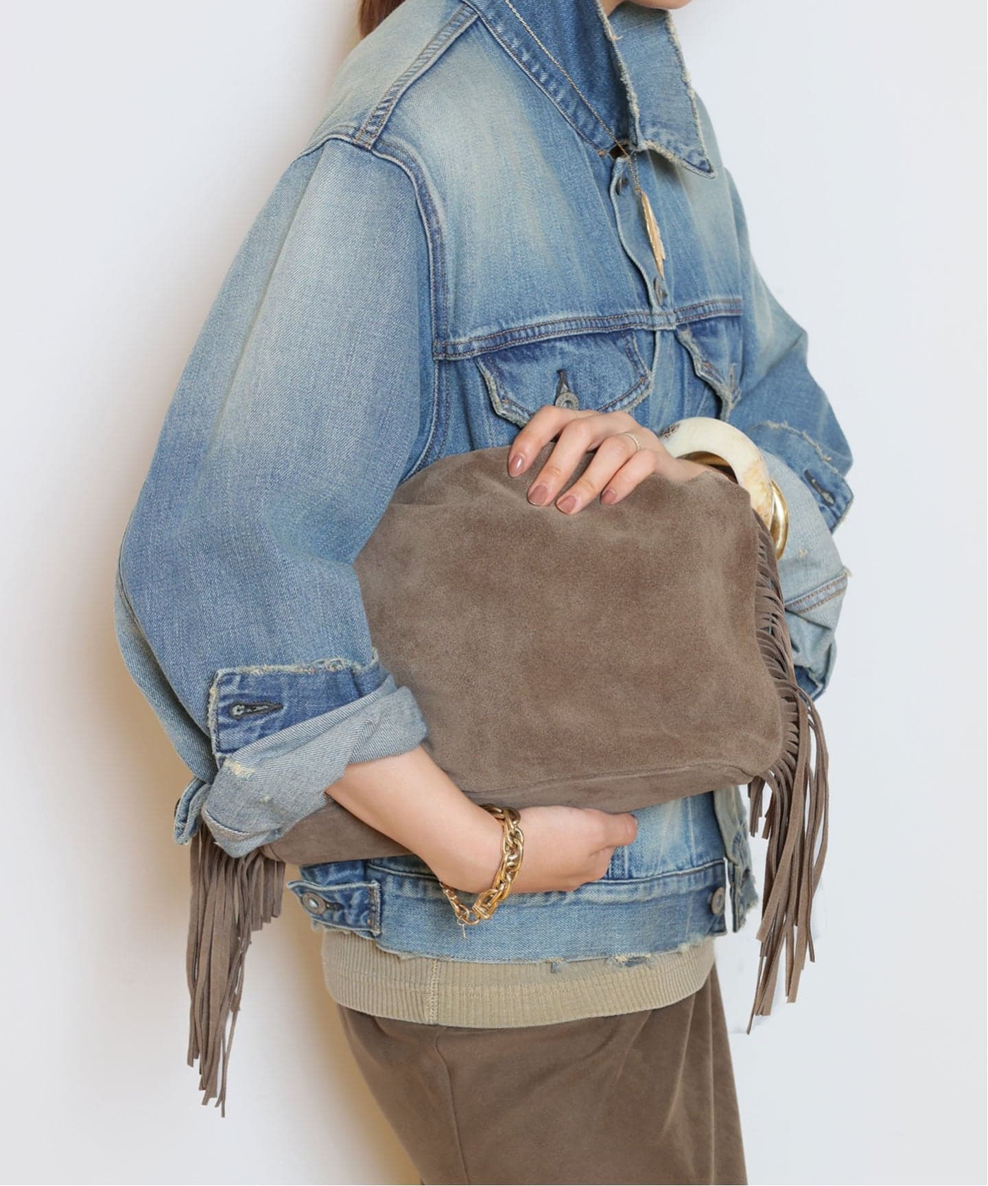 AULENTTI/オウレンティ】SUEDE FRINGE RING バッグ（ショルダーバッグ